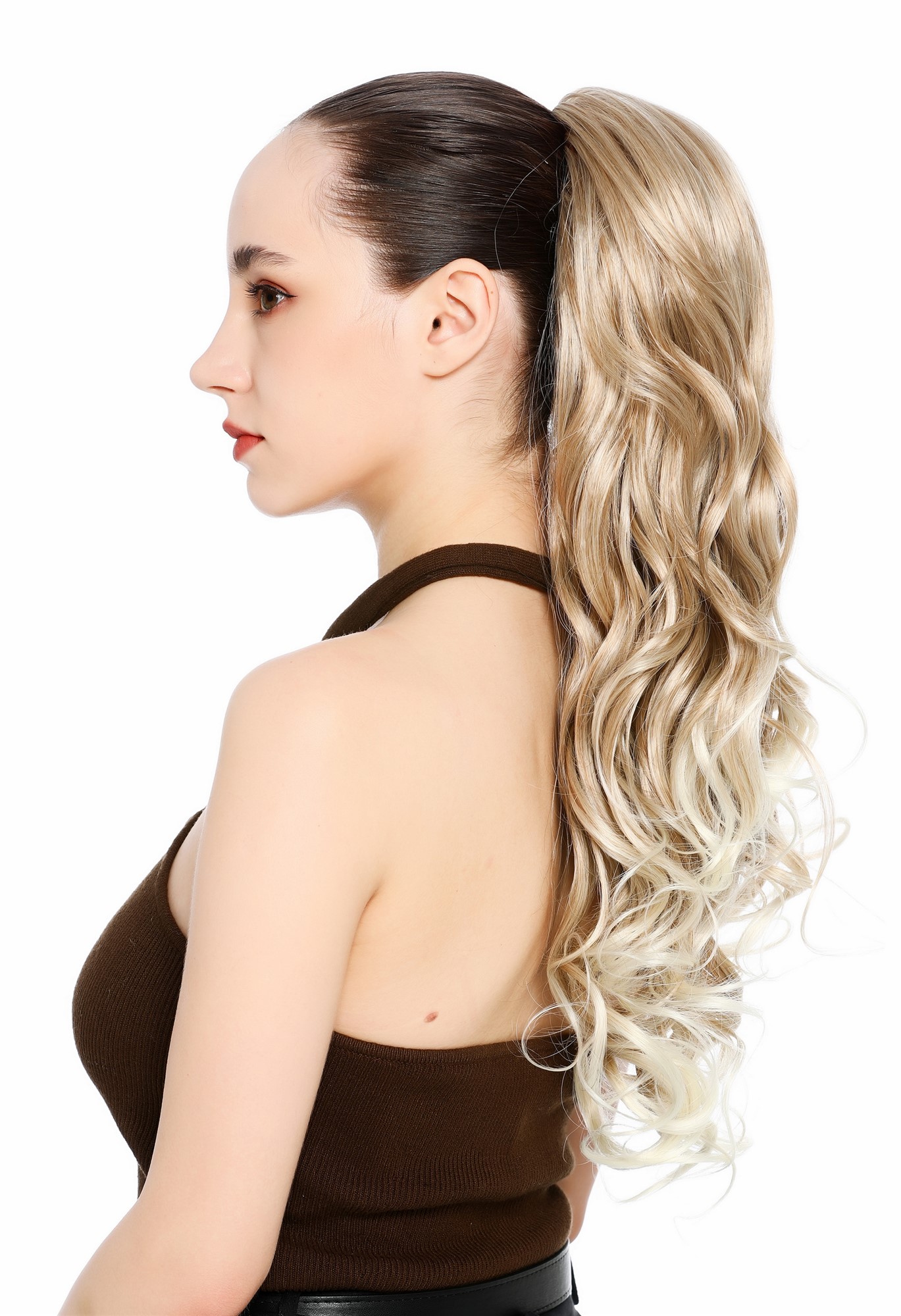 Zopf Pferdeschwanz Steckkämme lang oben glatt unten gelockt 55 cm Blond Platin Mix N1555A-15T613A