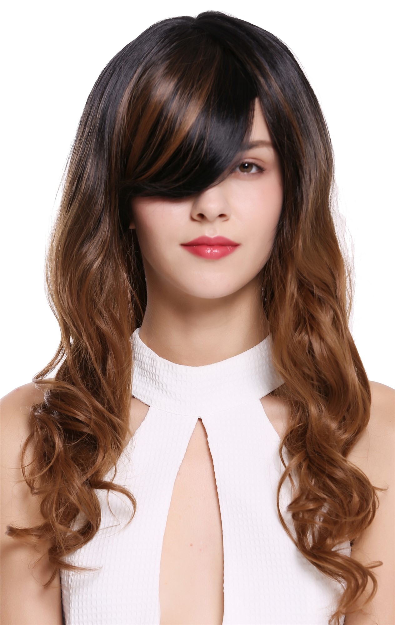Lady wig long slightly curly parting chestnut black brown mix highlights ZM-1653, view 3, WIG ME UP: Your Perücken Online Shop Quality Wigs, Ladies, copper brown-velvet black mix, curled, long