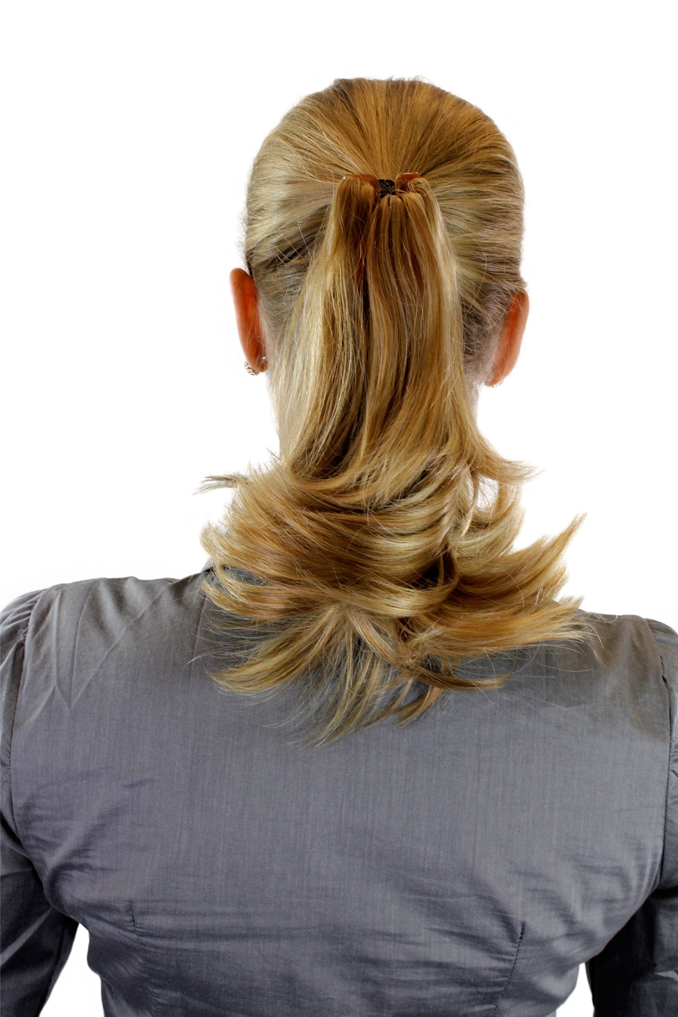 Hairpiece PONYTAIL extension SHORT curving ends MIXED BLOND strands BRO-506-27CH24B, front view, WIG ME UP: Your Perücken Online Shop Ponytails, blond mix, wavy, short