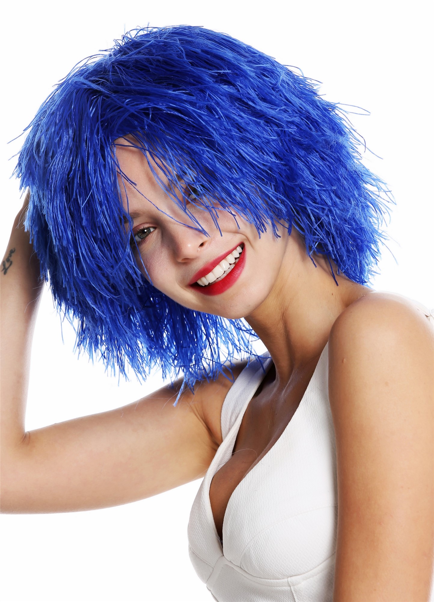 Party Wig, Unisex, dark blue, wavy, short