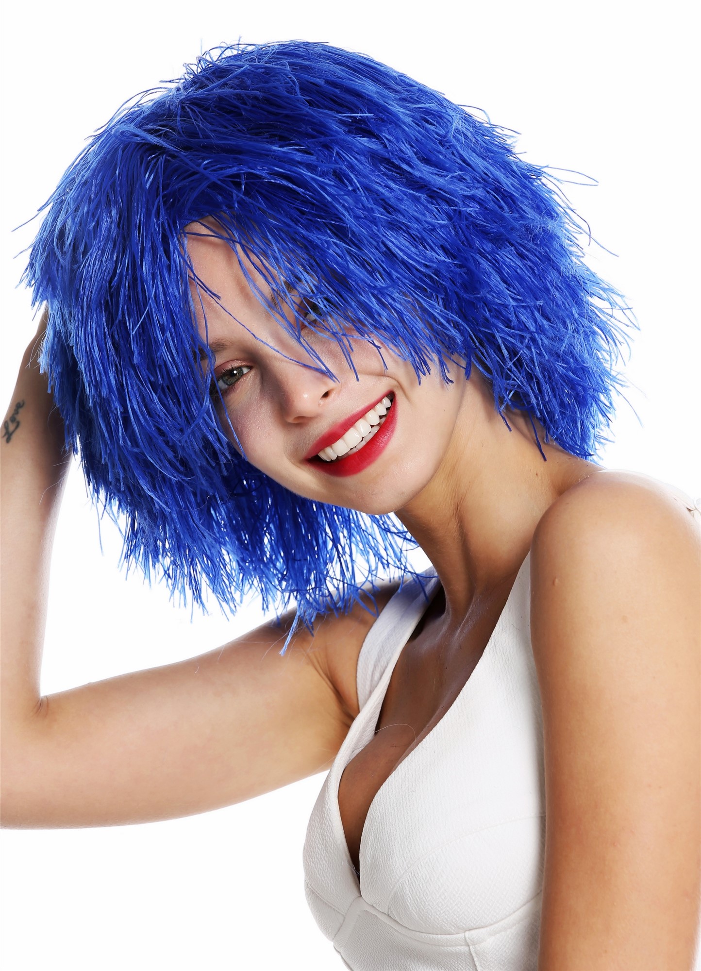 günstige Party Perücke, Perücke Struppig Wild Voluminös Clown Kobold Blau MMSLW-K2079, Vorderansicht, WIG ME UP: Ihr Perücken Online Shop wellige Party Perücke Dunkelblau kurze Haare Unisex