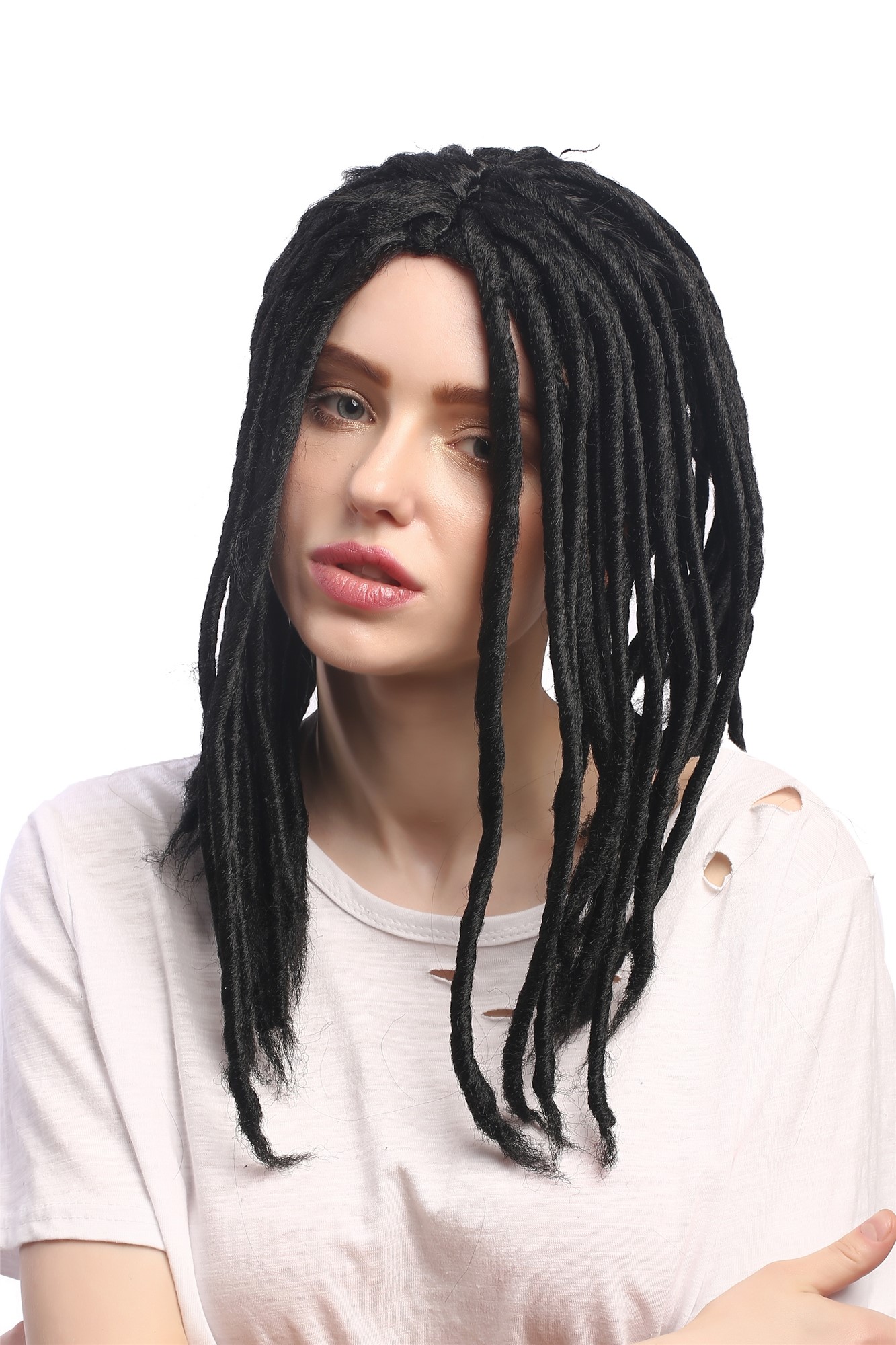 günstige Party Perücke, Perücke Dreadlocks Rasta Dreads Schwarz 90674-ZA103, Ansicht 3, WIG ME UP: Ihr Perücken Online Shop lockige Party Perücke Schwarz schulterlange Haare Unisex