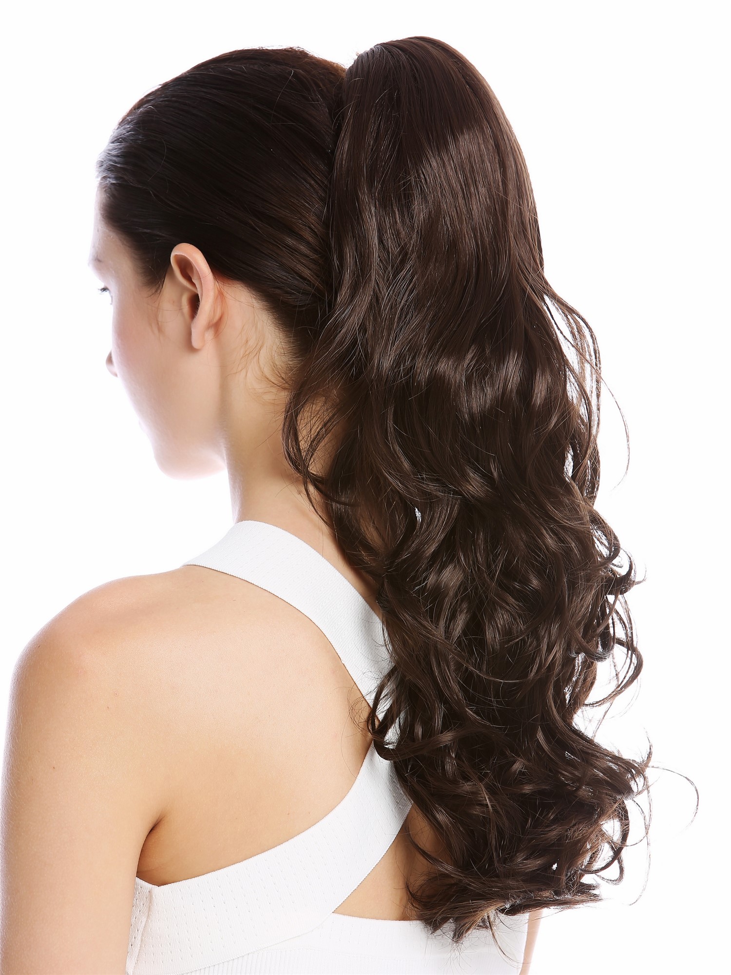 Ponytail Hairpiece Claw Grip Clamp long slightly curled brown 17" SP-31, front view, WIG ME UP: Your Perücken Online Shop Ponytails, medium brown, curled, shoulder-length
