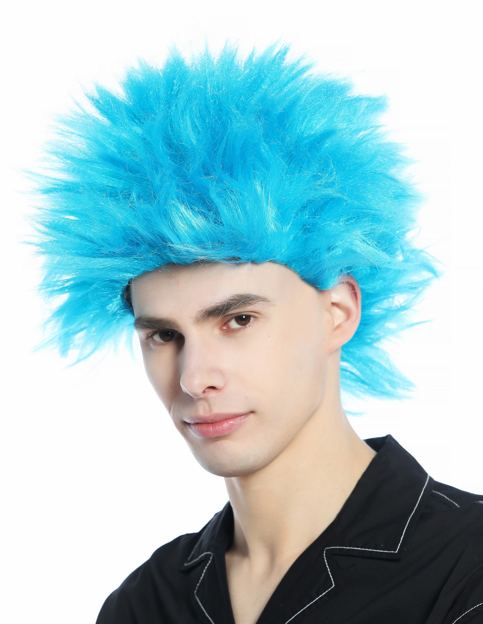 Halloween Carnival wig men women 80s punk waved teased blue CW-030-PC40 , view 6, WIG ME UP: Your Perücken Online Shop Party Wig, Unisex, Blue, wavy, short