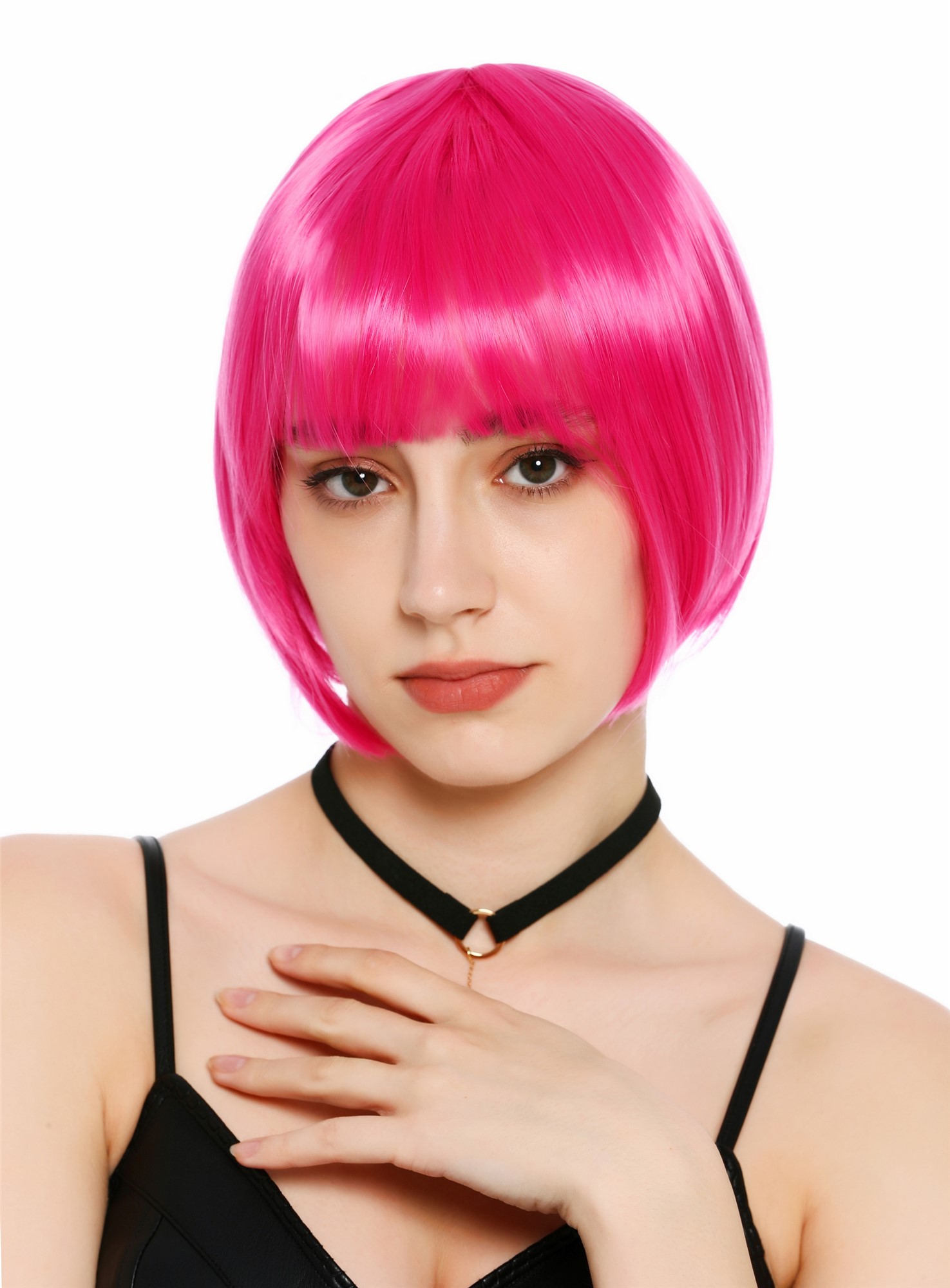 Damenperücke kurz Bob Pony glatt leuchtendes Pink Rosa SZL0751-DHT8D