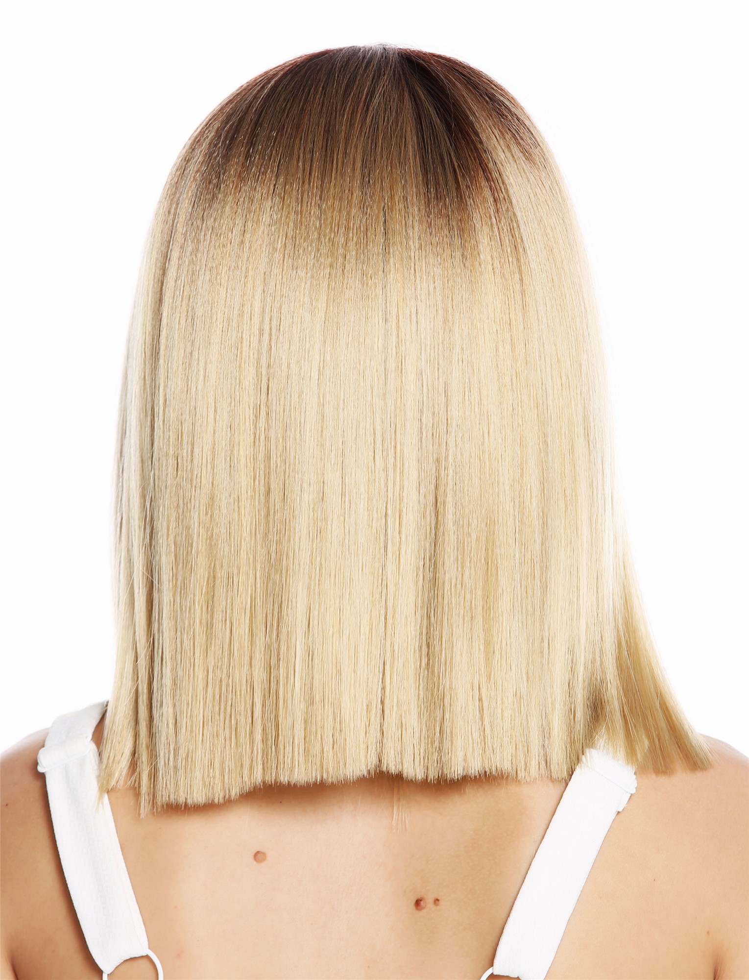 hochwertige Qualitätsperücken, Perücke schulterlang glatt Blunt Cut Ombre Blond Braun Mix VK-51-24BYS33, Ansicht 4, WIG ME UP: Ihr Perücken Online Shop glatte Tressen-Perücke mit Kopfhaut-Imitat Blond-Braun-Mix schulterlange Haare für Damen