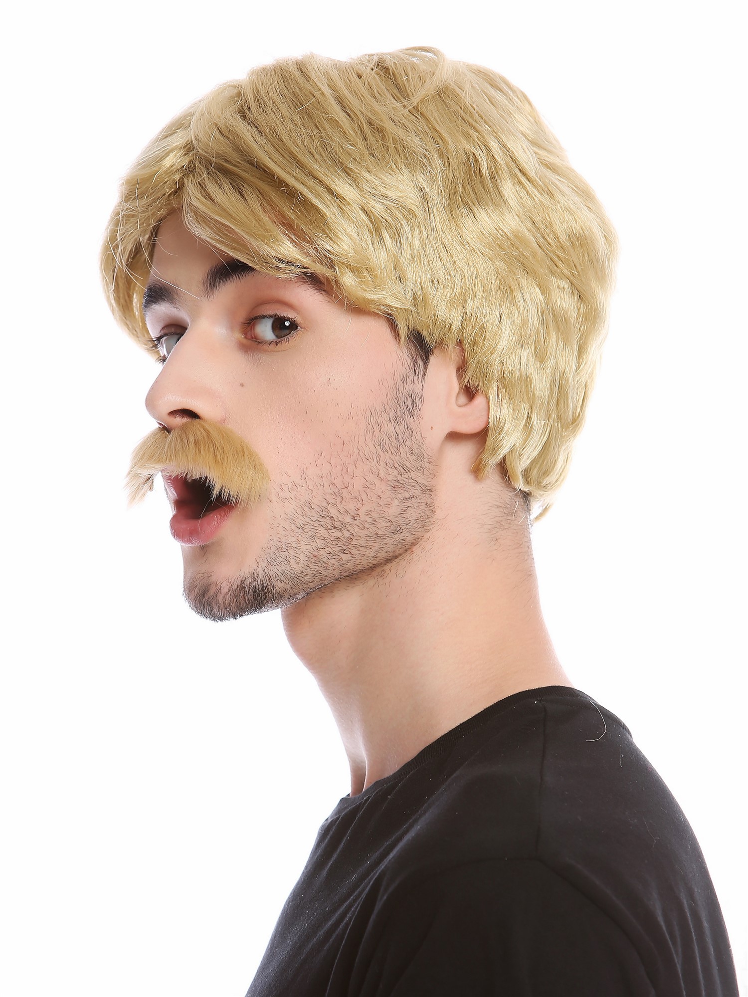 günstige Party Perücke, Perücke Bart Schnauzbart Blond Cop 70er 4129-ZA89, Ansicht 2, WIG ME UP: Ihr Perücken Online Shop wellige Party Perücke Blond kurze Haare für Herren