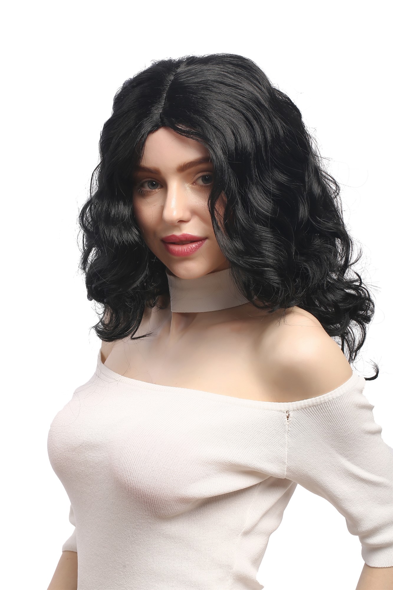 Lady Party Wig Halloween Fancy Dress long very voluminous curly curls middle-parting black 20", view 4, WIG ME UP: Your Perücken Online Shop Party Wig, Ladies, Black, curled, long