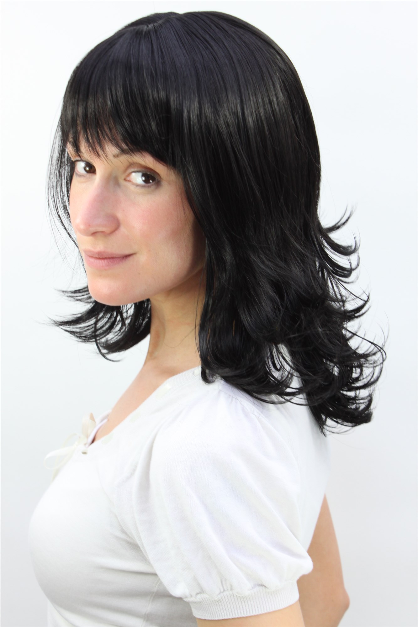 Lady women wig classy black shoulder-length straight wavy tips 3017 , view 4, WIG ME UP: Your Perücken Online Shop Quality Wigs, Ladies, black-brown, wavy, shoulder-length