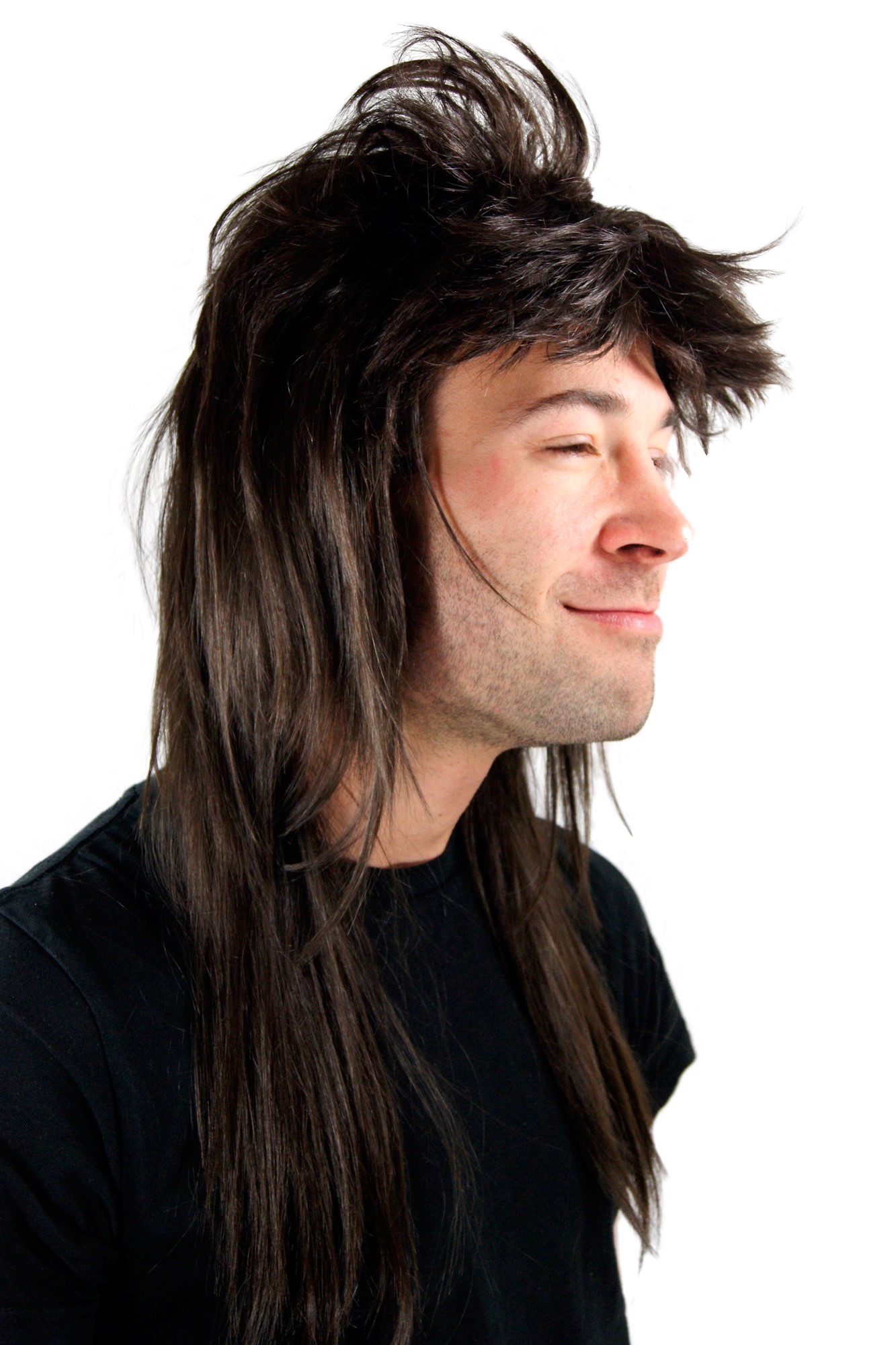 Party Wig Men Women Unisex dark brown long mullet Heavy Metal Hard Rock 20781, front view, WIG ME UP: Your Perücken Online Shop Party Wig, Men, Brown, wavy, long