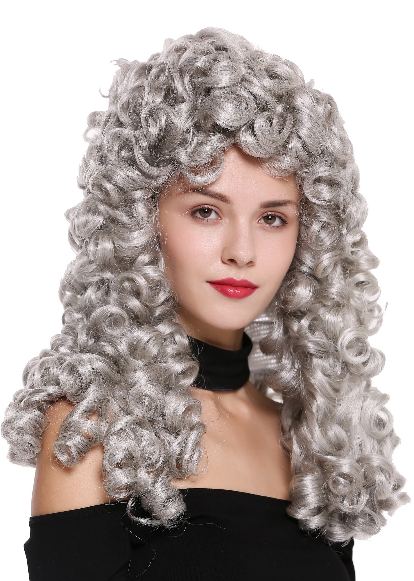 hochwertige Qualitätsperücken, Perücke Lang Locken Barock Renaissance Edelmann Silber Grau B17-2P-B-51, Ansicht 2, WIG ME UP: Ihr Perücken Online Shop lockige Tressen-Perücke mit Gummizug Silbergrau mit geringem Schwarzanteil lange Haare für Herren