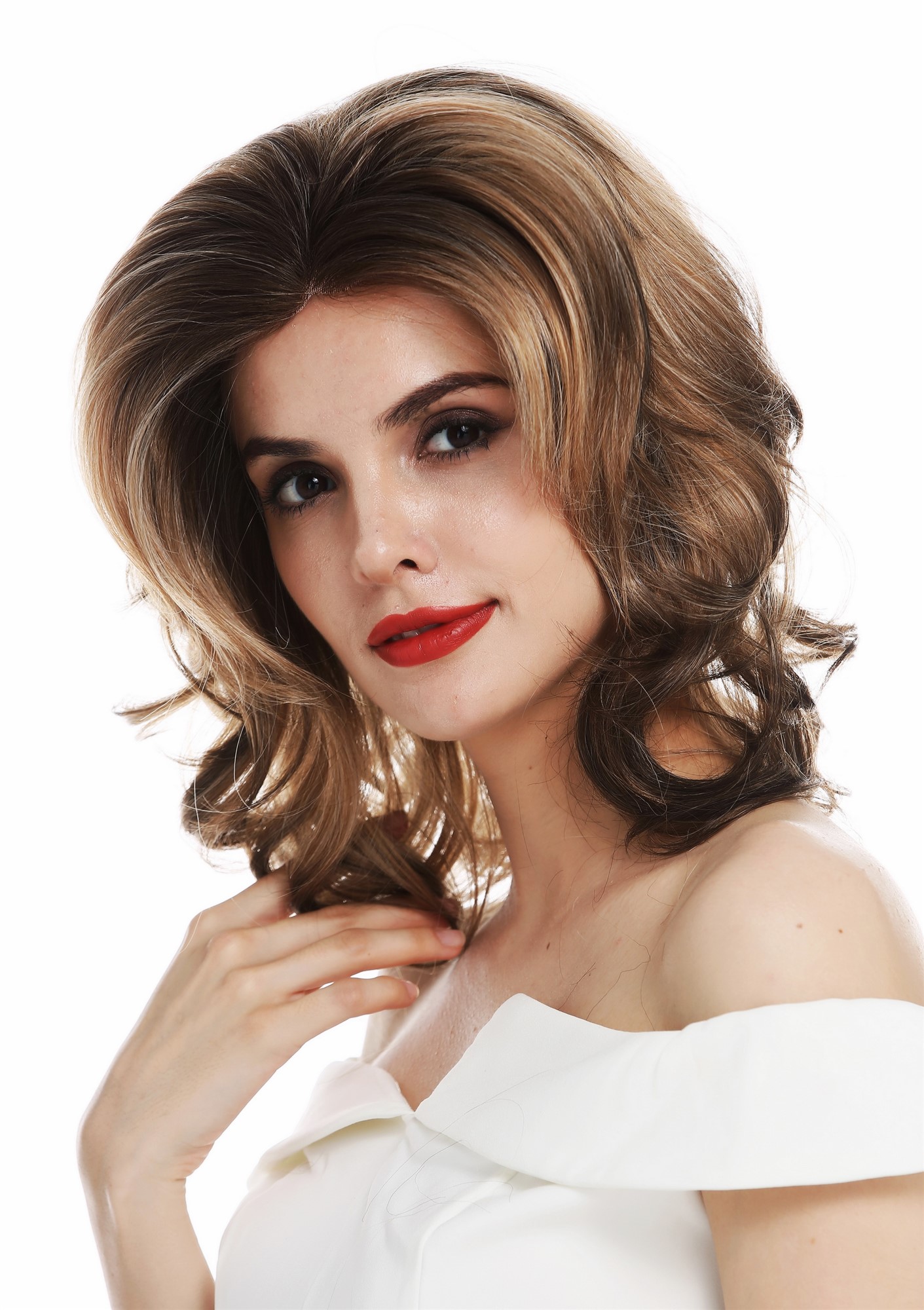 Lady wig lace front glamorous wavy 80's blonde platinum brown balayage DW2015-LF, view 3, WIG ME UP: Your Perücken Online Shop Quality Wigs, Ladies, blonde-brown mix, wavy, shoulder-length