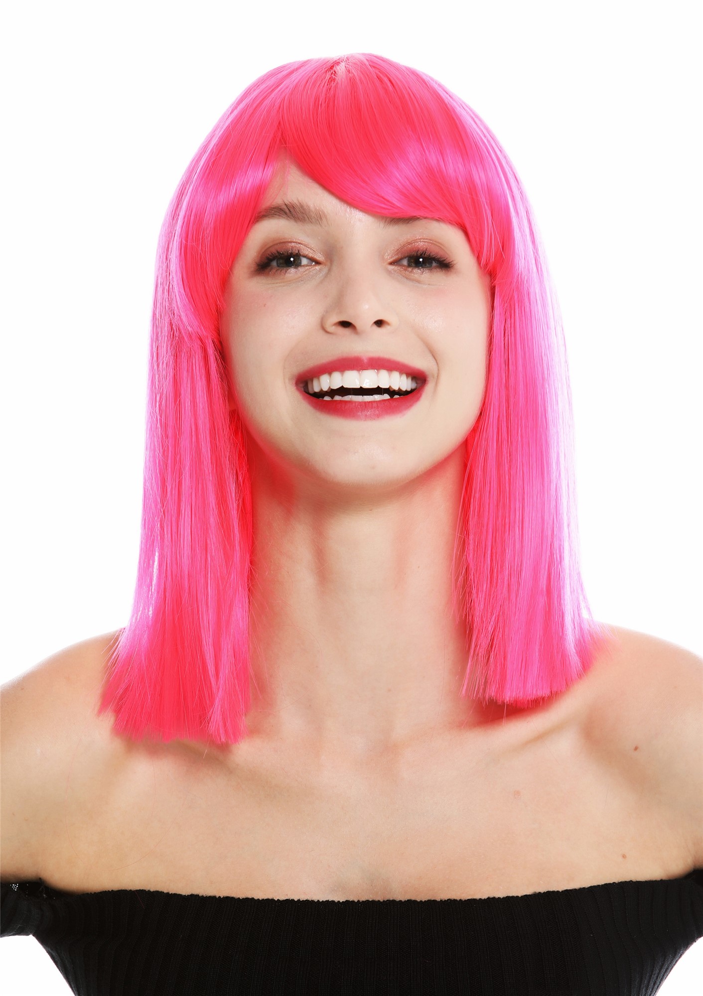 hochwertige Qualitätsperücken, Perücke schulterlang glatt Pony Rosa VK-10-TF2315, Ansicht 2, WIG ME UP: Ihr Perücken Online Shop glatte Tressen-Perücke mit Kopfhaut-Imitat Hellrosa schulterlange Haare für Damen