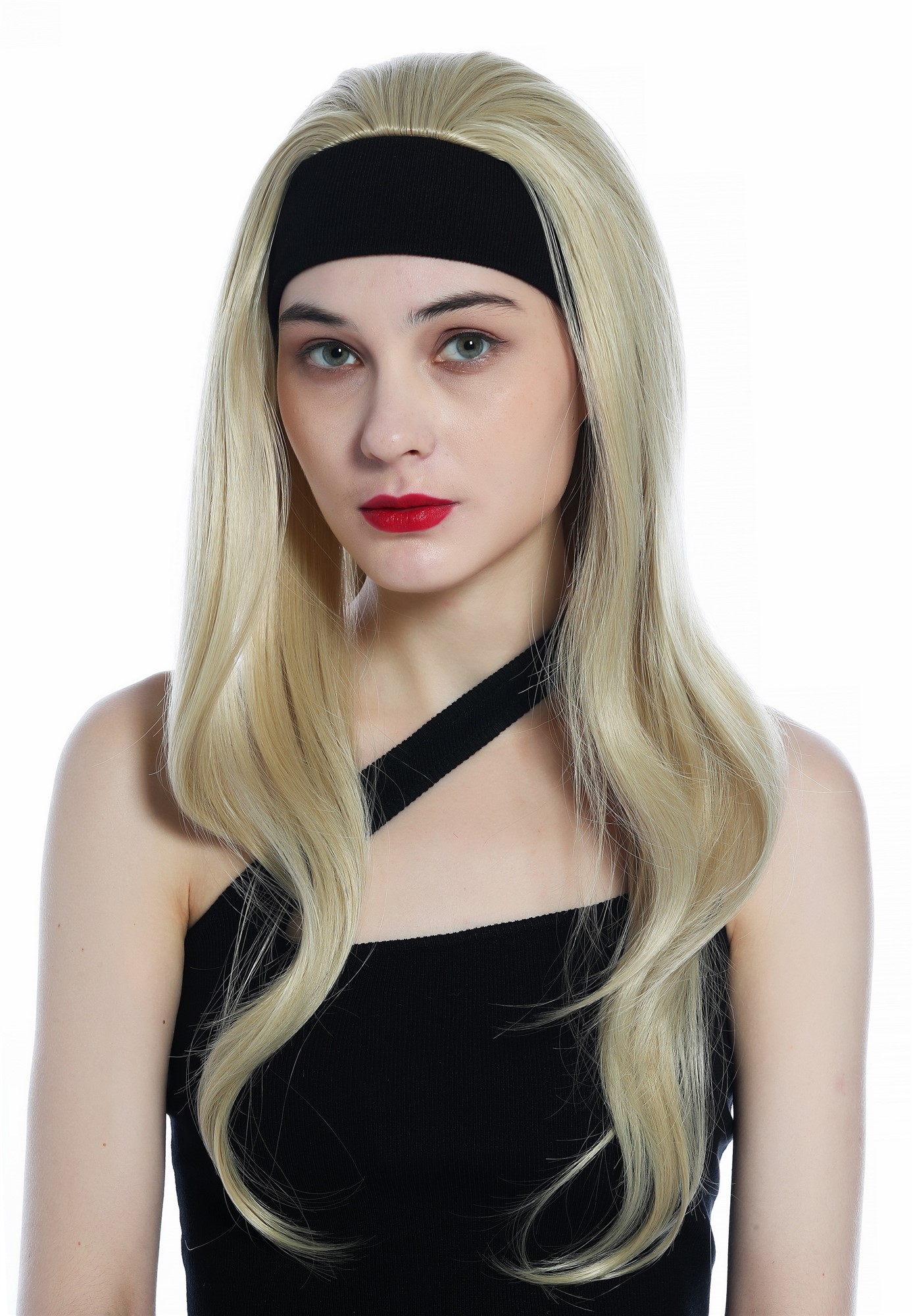hochwertige Qualitätsperücken, Perücke Halbperücke Stirnband lang glatt blond helles Goldblond H9306-202, Ansicht 2, WIG ME UP: Ihr Perücken Online Shop glatte Tressen-Perücke mit Stirnband Hellblond lange Haare für Damen