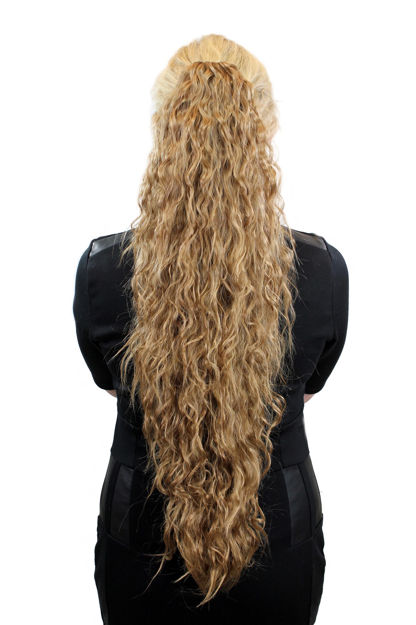 MOTHER OF PONYTAILS Hairpiece PONYTAIL extension EXTREMELY long MASSIVE volume kinked curls BLOND, front view, WIG ME UP: Your Perücken Online Shop Ponytails, golden ash blonde, curled, very long