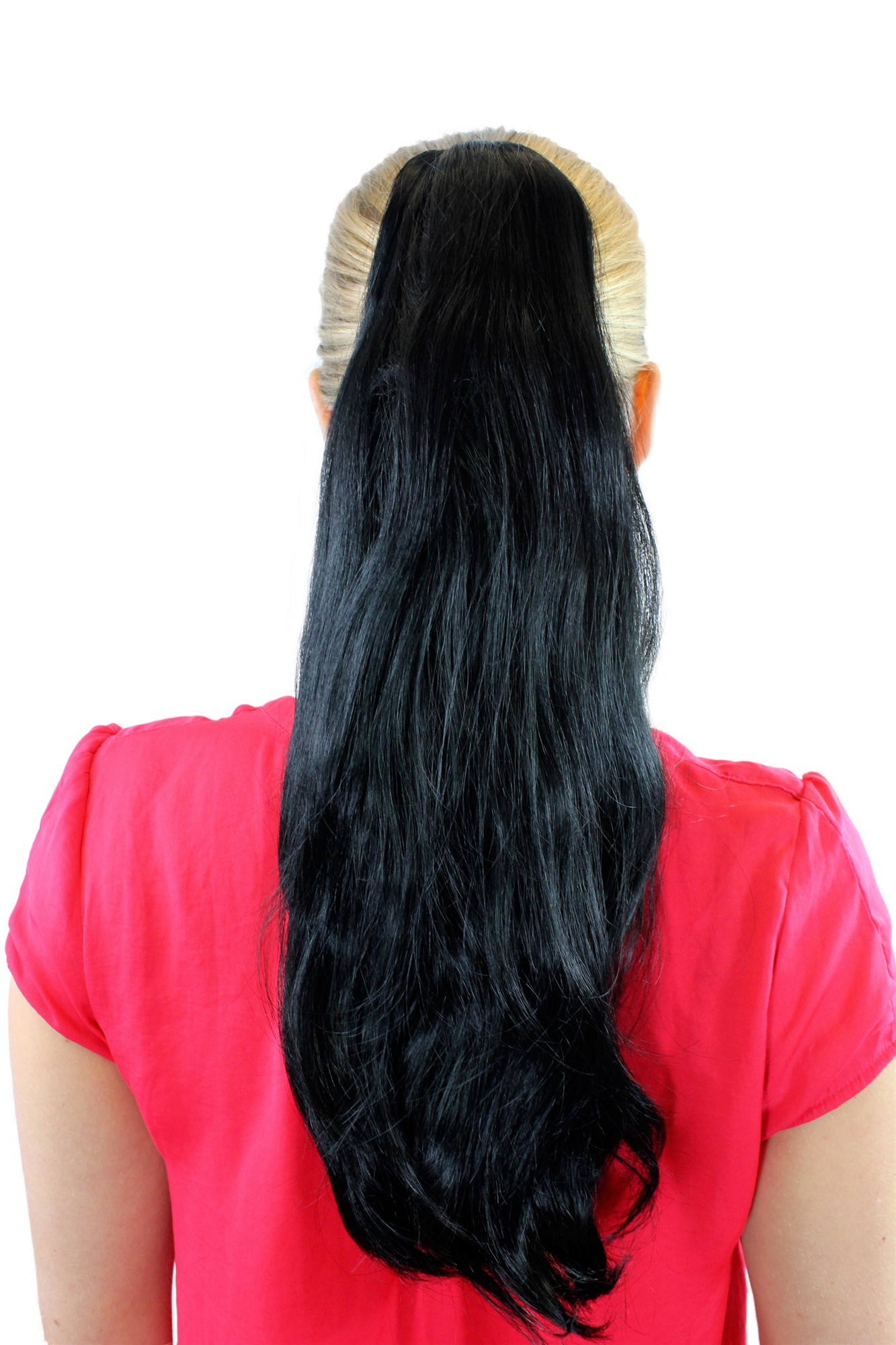 T-15-1 Ponytail Hairpiece extension straight bouncing wavy tips voluminous black 18", front view, WIG ME UP: Your Perücken Online Shop Ponytails, Black, wavy, shoulder-length