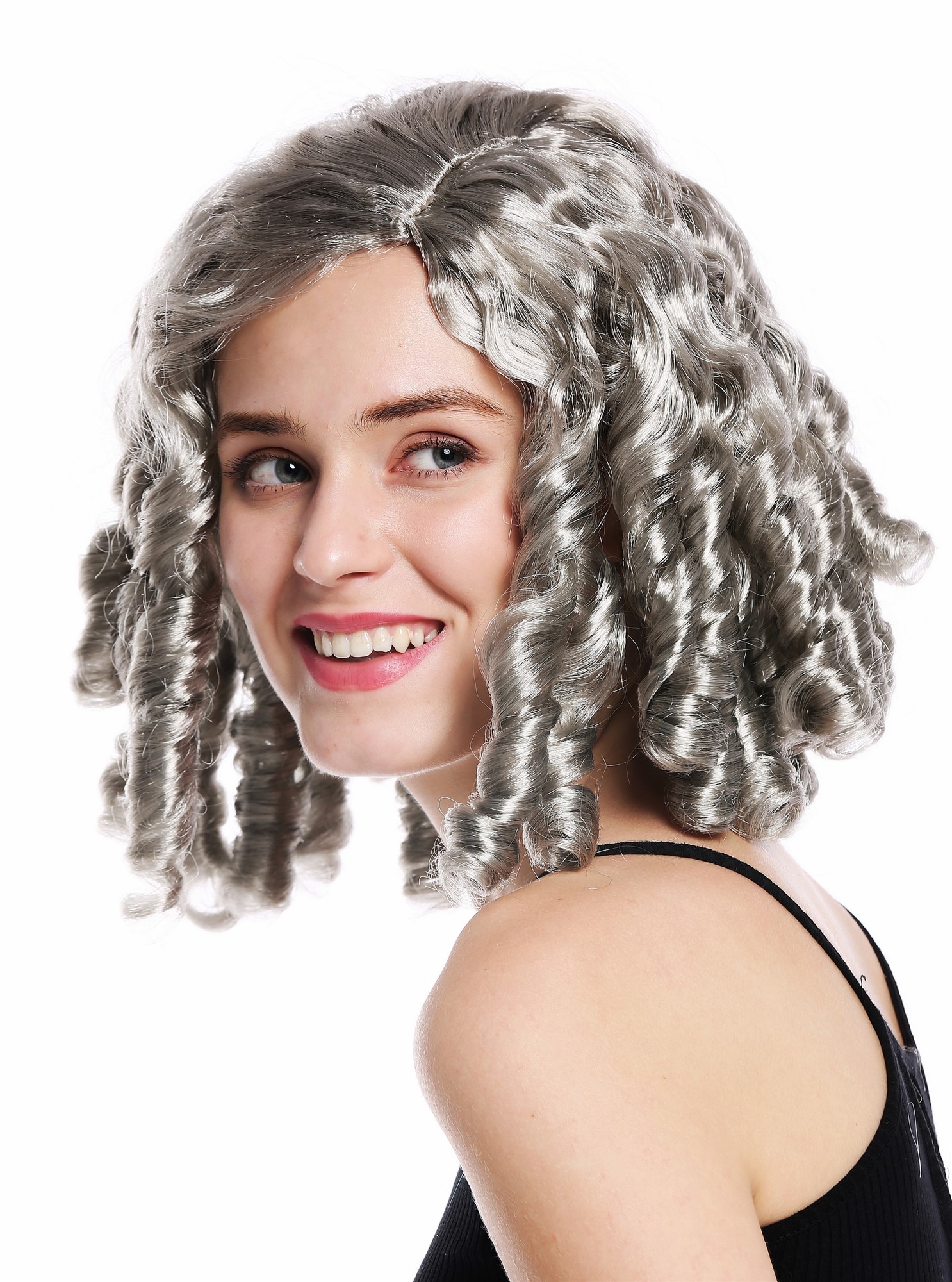 Women's party wig baroque Gothic Lolita cosplay corkscrew curls grey gray 91308, view 3, WIG ME UP: Your Perücken Online Shop Party Wig, Ladies, silver gray, curled, shoulder-length