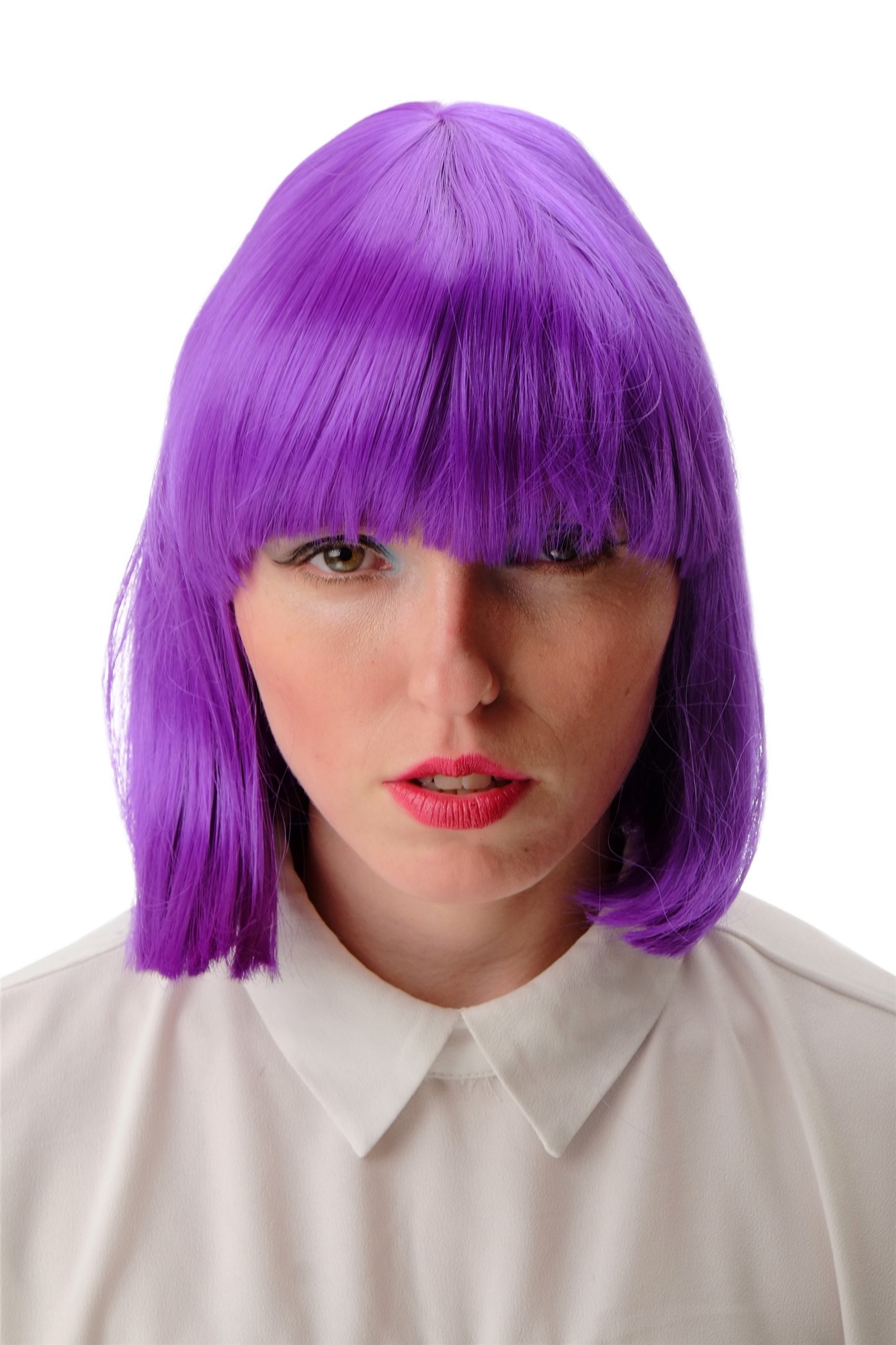 hochwertige Qualitätsperücken, Perücke Longbob Bob Pony Lila GFW673-F11, Vorderansicht, WIG ME UP: Ihr Perücken Online Shop glatte Tressen-Perücke mit Kopfhaut-Imitat Lila kurze Haare für Damen