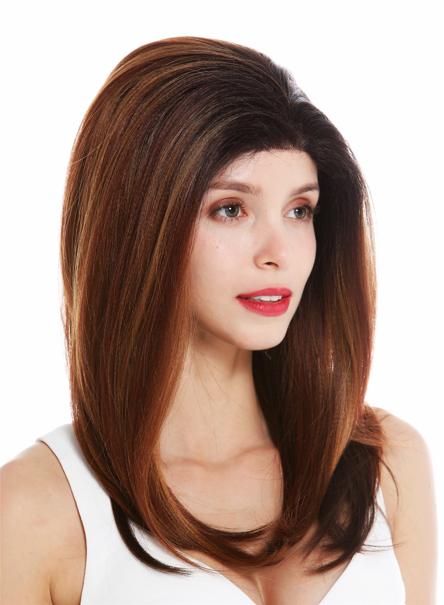 hochwertige Qualitätsperücken, Perücke Lace-Front lang glatt voluminös Ombre Braun Kupferbraun RGF-5544-LF-OP27, Ansicht 2, WIG ME UP: Ihr Perücken Online Shop glatte Tressen-Perücke mit Front-Lace Braun lange Haare für Damen