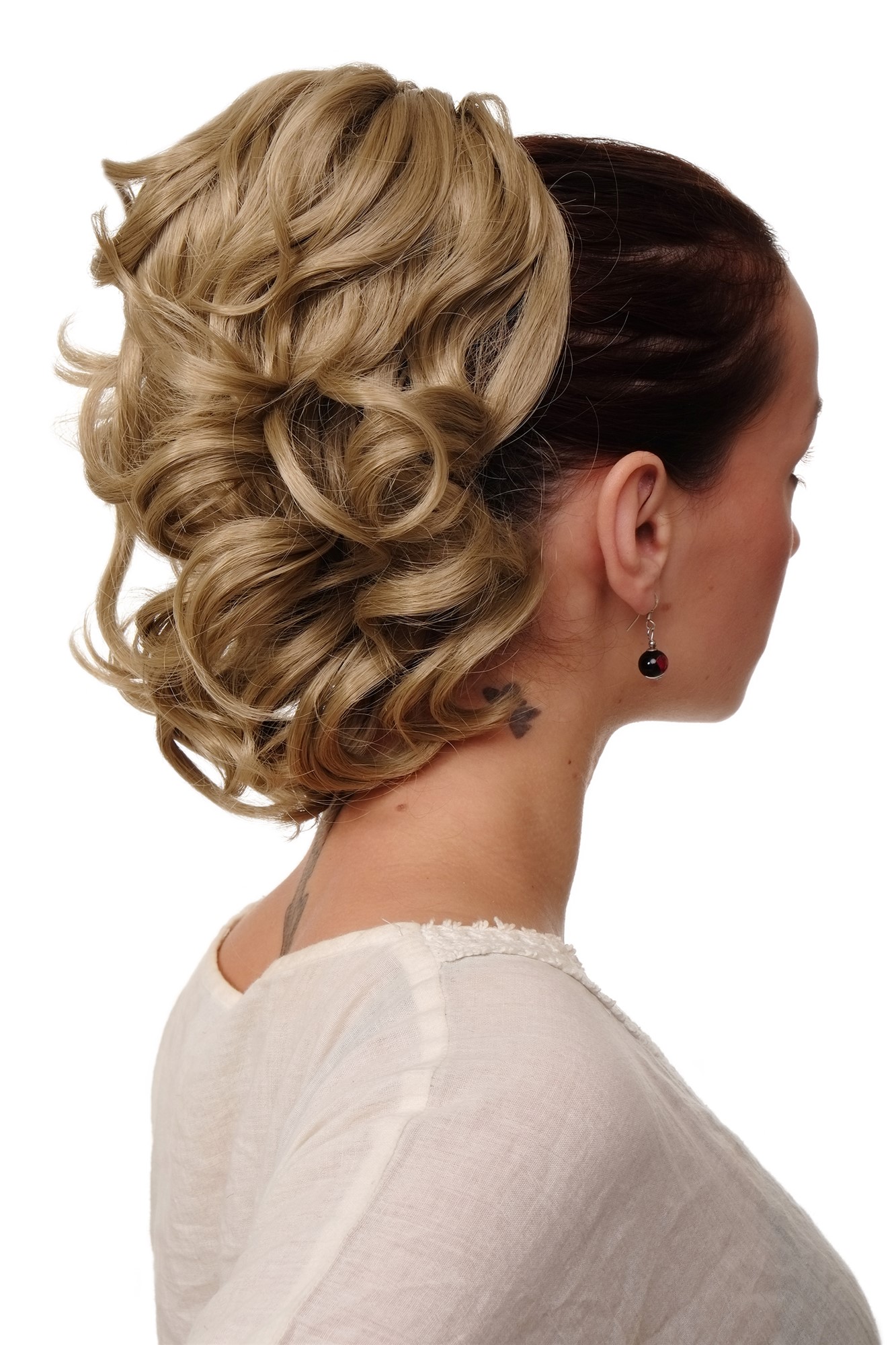 hochwertiges Haarteil gewellt halblang 1 Kamm + Gummizug Aschblond Modell: JL-3023, Vorderansicht, WIG ME UP: Ihr Perücken Online Shop welliges Zopf-Haarteil Hell-Aschblond 35 cm lang