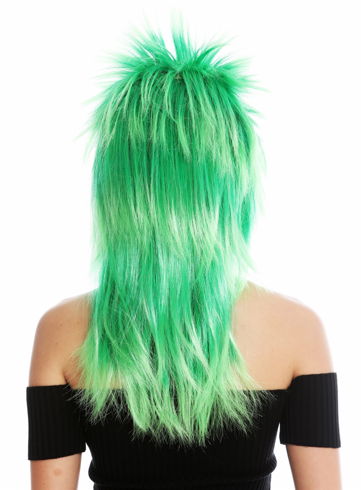 Party wig carnival punk mullet rocker wild 80's wave long green mix DH1069, view 4, WIG ME UP: Your Perücken Online Shop Party Wig, Unisex, green mix, straight, long