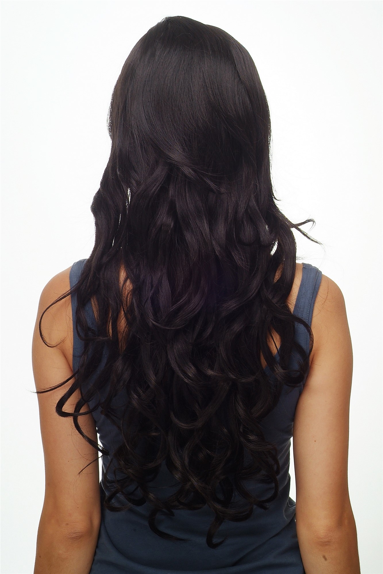 hochwertige Qualitätsperücken, Perücke lang wallendes Haar wellig leicht lockig braun dunkelbraun 9204S-3, Ansicht 4, WIG ME UP: Ihr Perücken Online Shop lockige Tressen-Perücke mit Kopfhaut-Imitat Dunkelbraun lange Haare für Damen