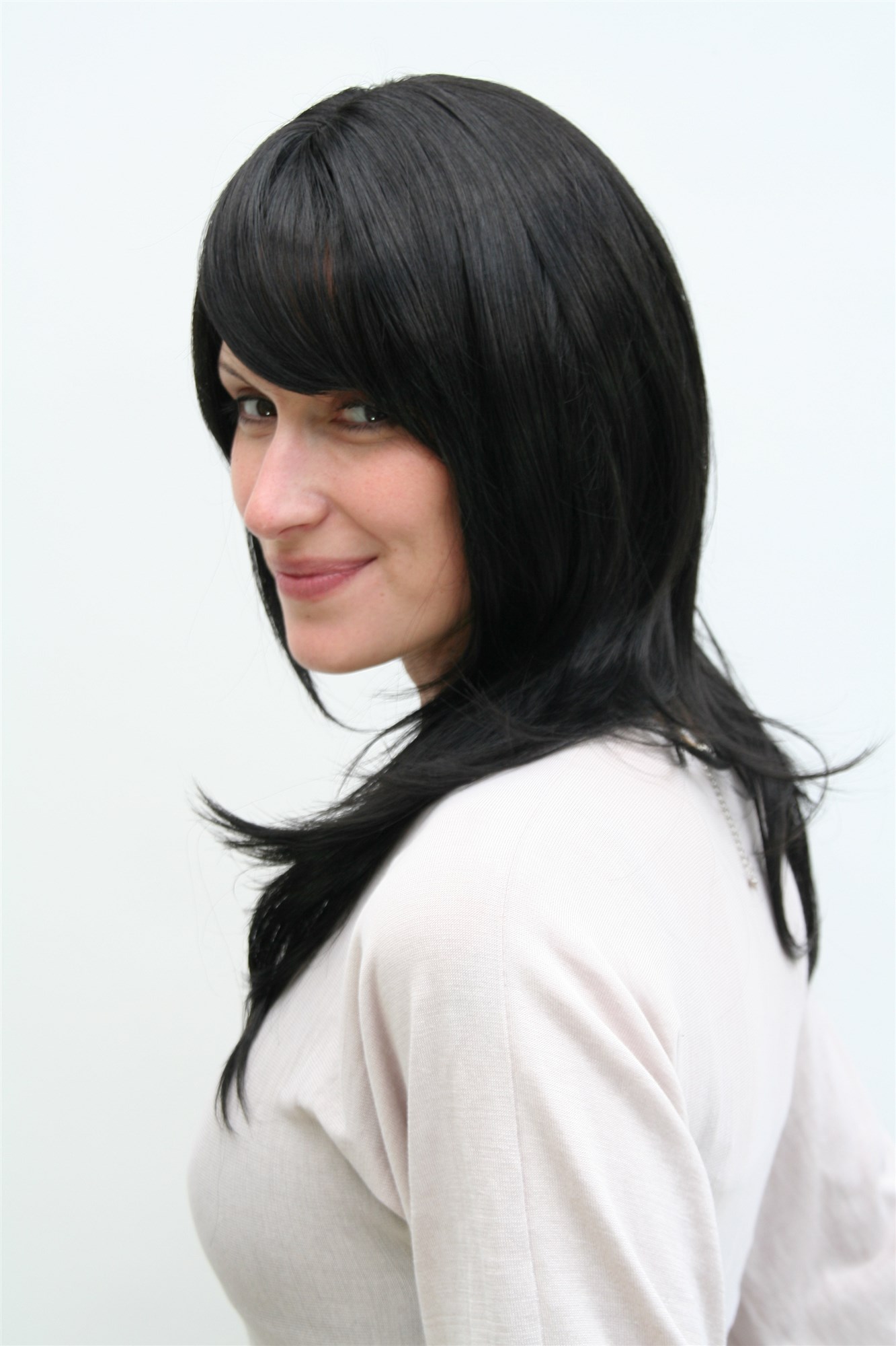 Lady wig black layered straight medium length Gothic long fringe parted 4038, view 2, WIG ME UP: Your Perücken Online Shop Quality Wigs, Ladies, velvet black, straight, long