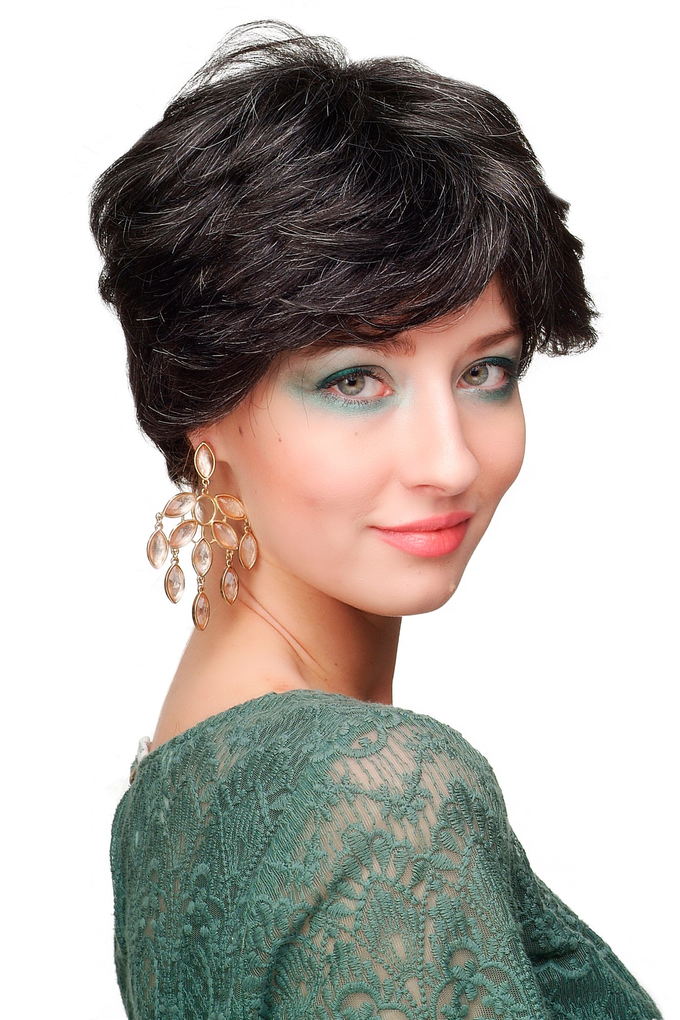 CM-37-280 Lady  Wig classic short distinguished style black mottled grey dark gray, front view, WIG ME UP: Your Perücken Online Shop Quality Wigs, Ladies, dark gray, wavy, short