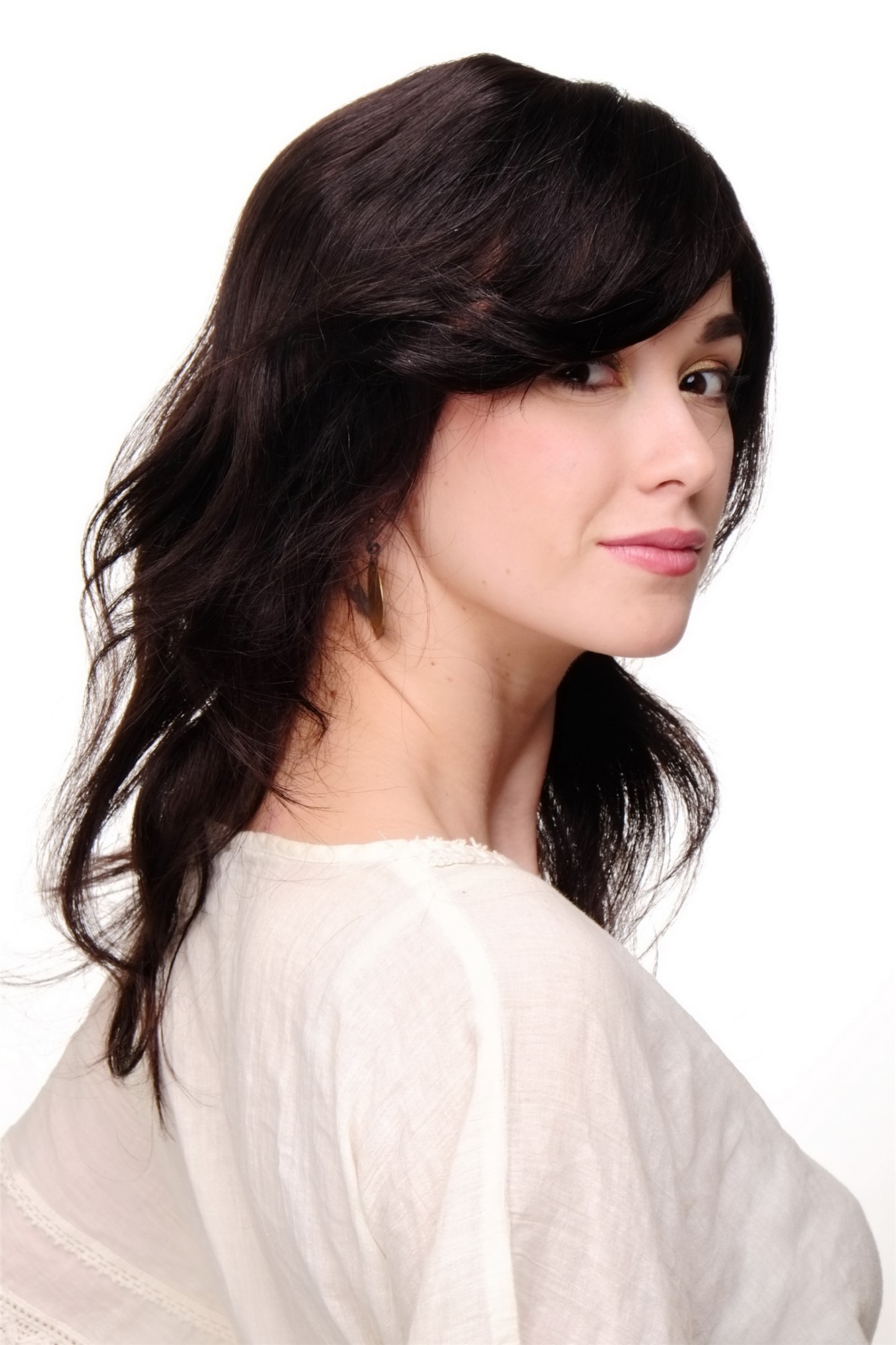 hochwertige Qualitätsperücken, Damenperücke Echthaar Schwarzbraun Lang Modell: 1625S-AHH, Ansicht 7, WIG ME UP: Ihr Perücken Online Shop wellige Tressen-Perücke mit Kopfhaut-Imitat 100% Echthaar Schwarz schulterlange Haare für Damen