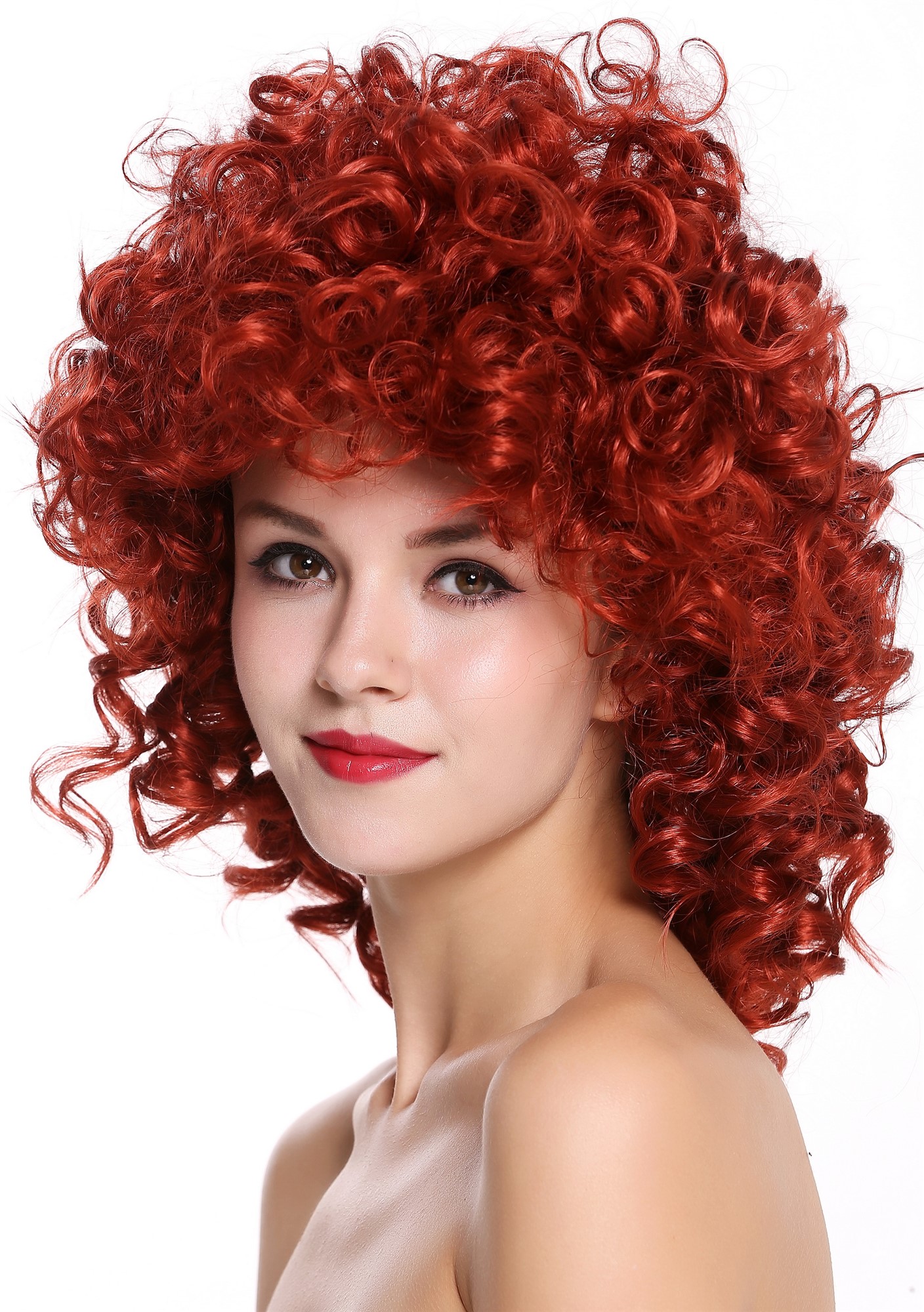 hochwertige Qualitätsperücken, Perücke Rot Locken Volumen schulterlang WL-2342-135, Ansicht 3, WIG ME UP: Ihr Perücken Online Shop lockige Tressen-Perücke Feuerrot schulterlange Haare für Damen