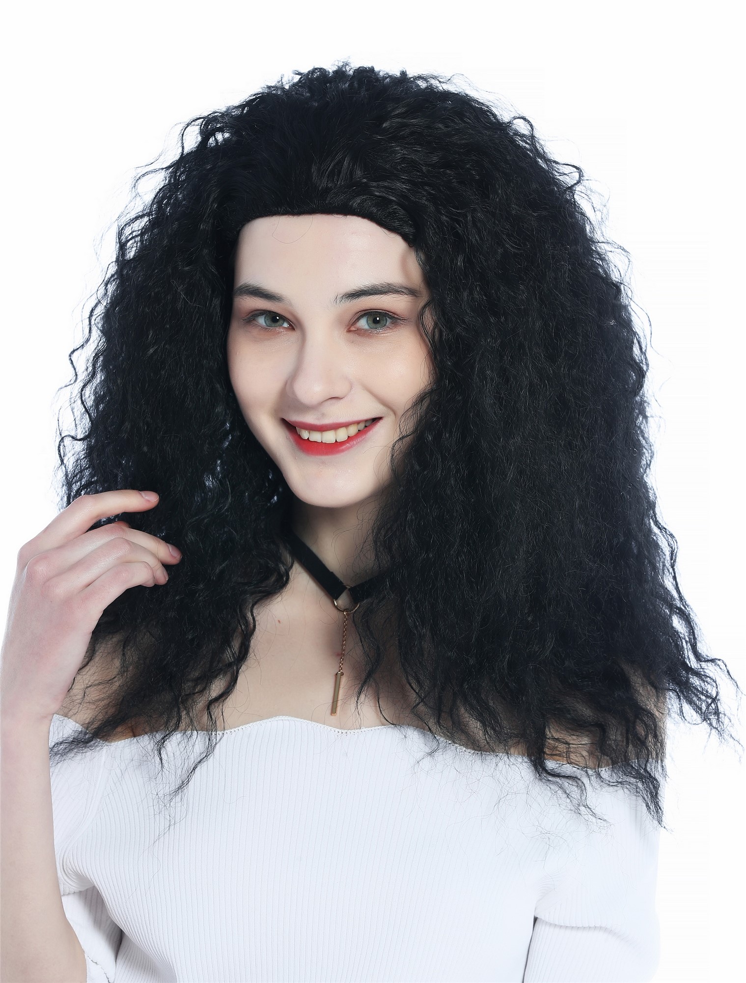 hochwertige Qualitätsperücken, Perücke lang voluminös kraus Krepplocken schwarz ZM-1022-1, Vorderansicht, WIG ME UP: Ihr Perücken Online Shop wellige Tressen-Perücke Schwarz lange Haare für Damen