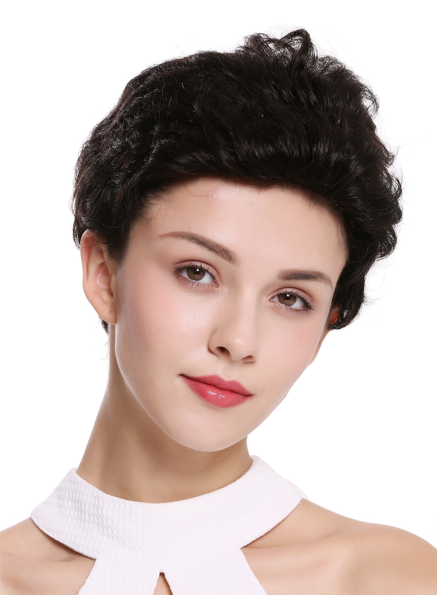 hochwertige Qualitätsperücken, Perücke Echthaar Herren Damen kurz Tolle Schwarzbraun ungefärbt B-HH-12-0, Ansicht 4, WIG ME UP: Ihr Perücken Online Shop wellige Tressen-Perücke mit Klebeflächen 100% Echthaar natur, ungefärbt kurze Haare für Unisex