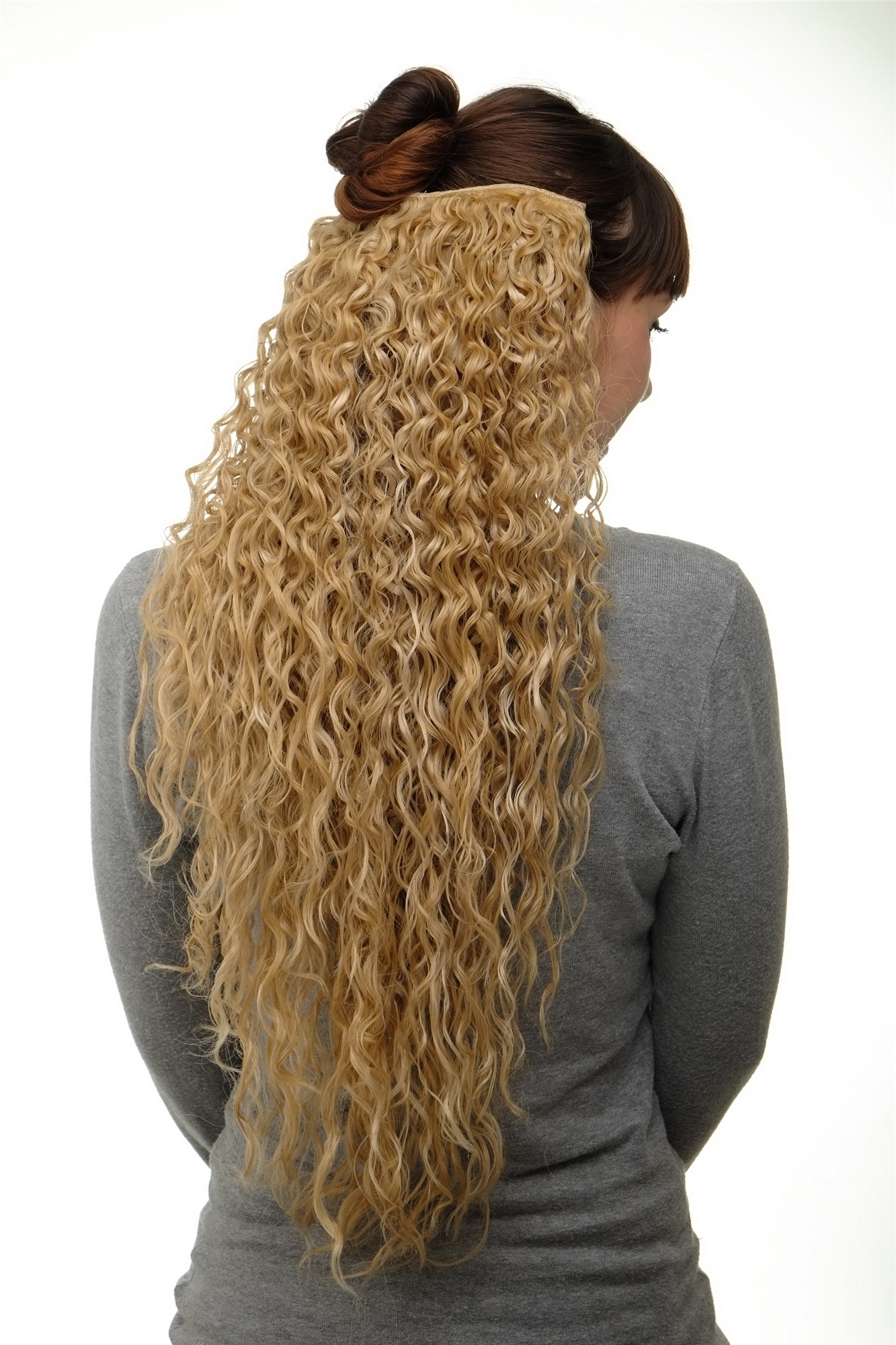 Haarteil Halbperücke 7 Clips Locken Goldblond-Hellblond-Mix H9311-611B, Ansicht 4, WIG ME UP: Ihr Perücken Online Shop lockige Halbperücke Goldblond-Hellblond-Mix 70 cm lang