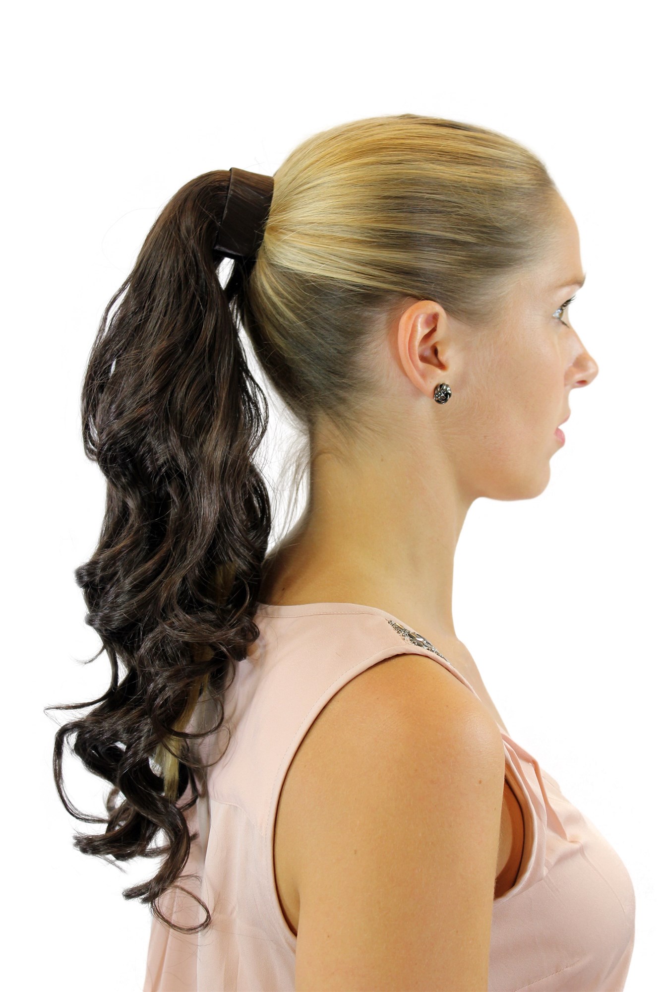 ROSY-10 Hairpiece PONYTAIL with comb and snapwrap long wavy slightly curled medium brown 18", view 3, WIG ME UP: Your Perücken Online Shop Ponytails, light brown, wavy, shoulder-length