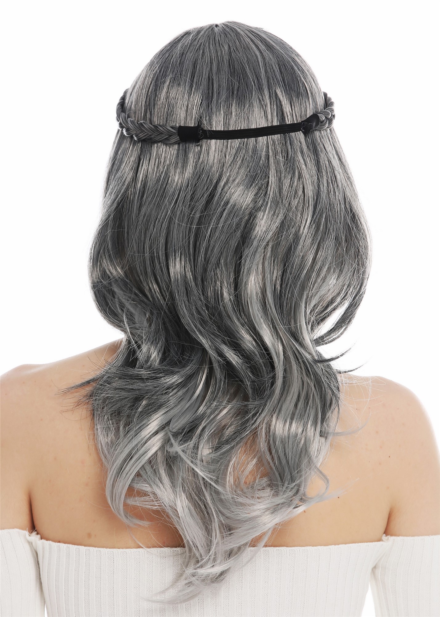 Party Wig, Ladies, dark gray, Braided, short