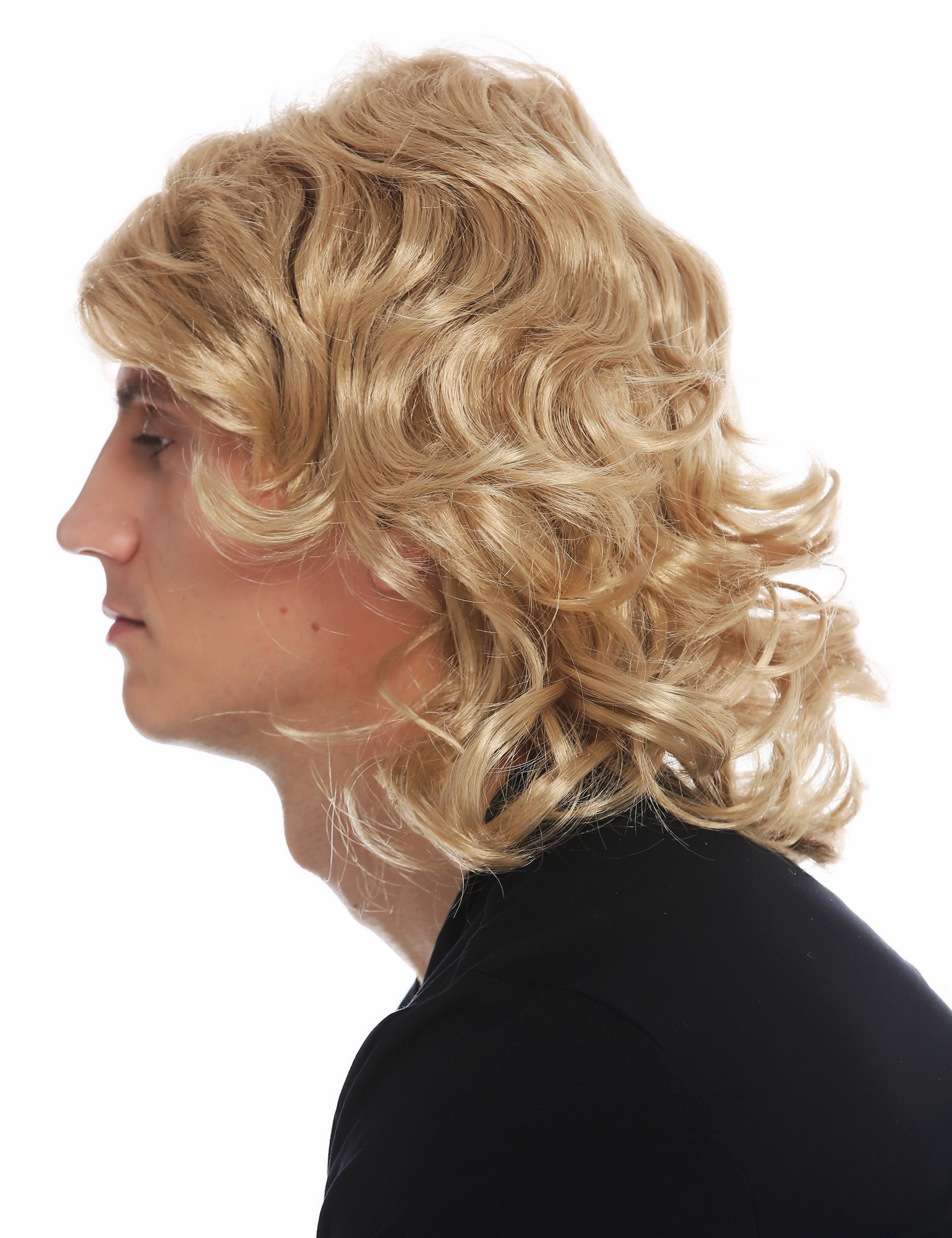günstige Party Perücke, Perücke Herren lang gewellt Blond Schönling F26722-ZA82A, Ansicht 3, WIG ME UP: Ihr Perücken Online Shop lockige Party Perücke Karamellblond schulterlange Haare Unisex