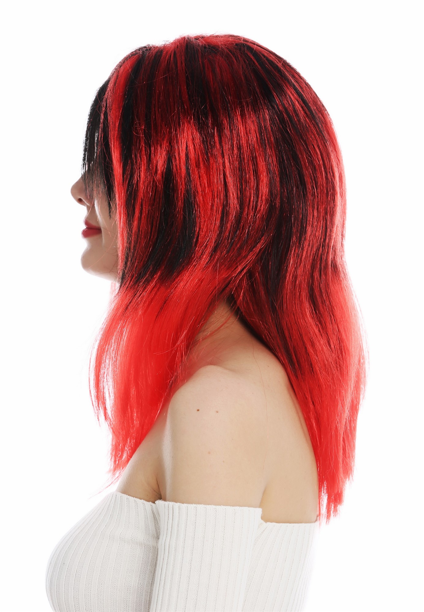 günstige Party Perücke, Perücke lang glatt Mittelscheitel schwarz rot gesträhnt Teufelin 63040-P103-13, Ansicht 3, WIG ME UP: Ihr Perücken Online Shop glatte Party Perücke Tiefschwarz-Knallrot-Mix schulterlange Haare für Damen