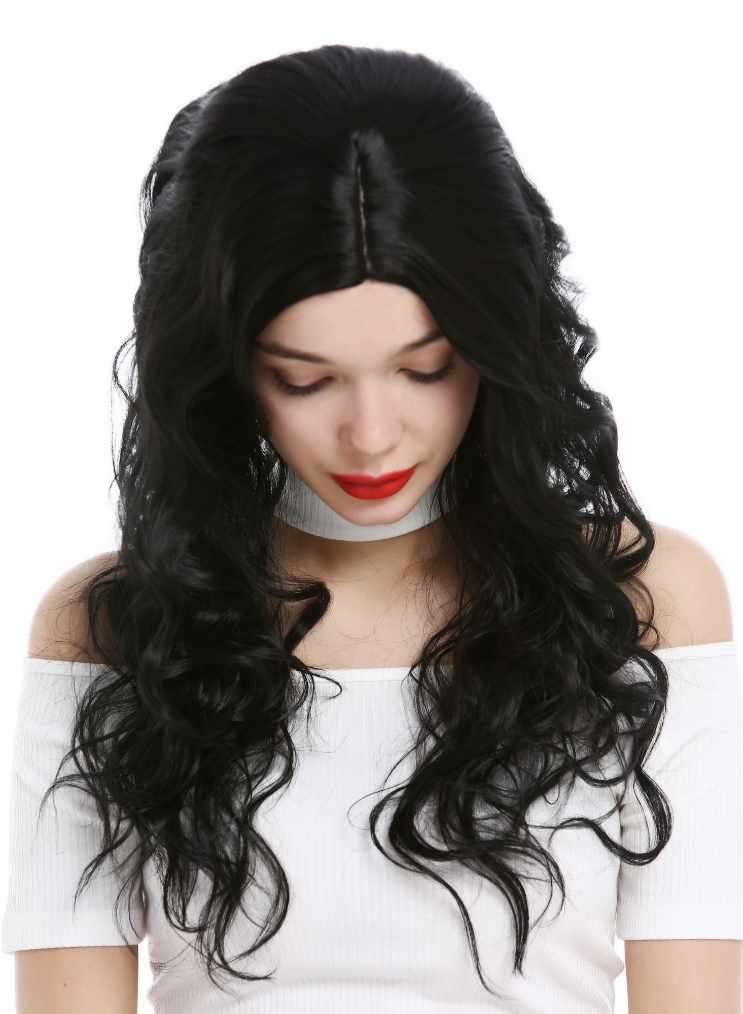 Lady women wig long wavy waved slightly curled middle parting black YZF-4072, view 4, WIG ME UP: Your Perücken Online Shop Quality Wigs, Ladies, velvet black, wavy, long
