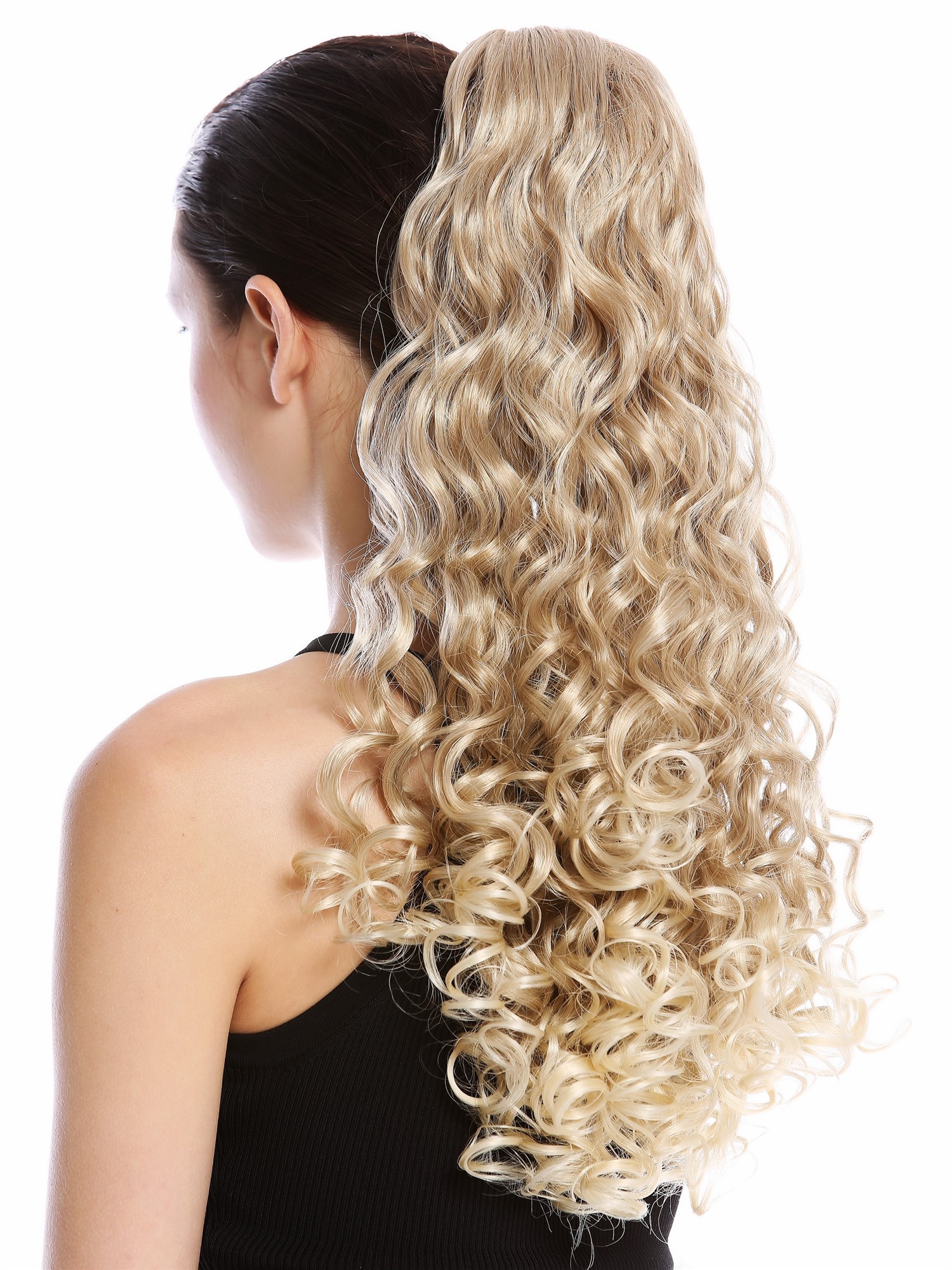 Ponytails, blond mix, curled, long