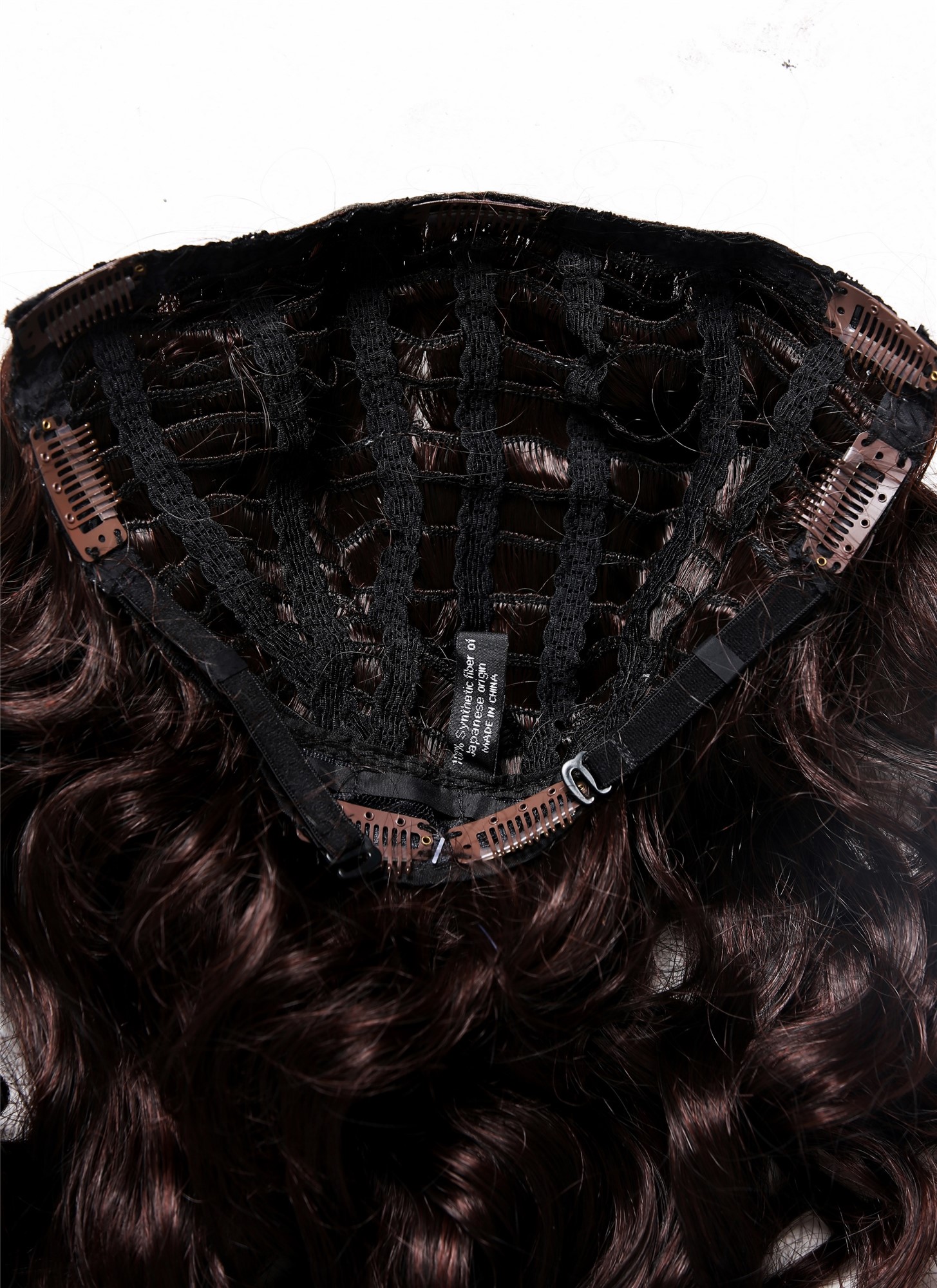 Halfwig, black-brown-mahogany brown mix, wavy, long