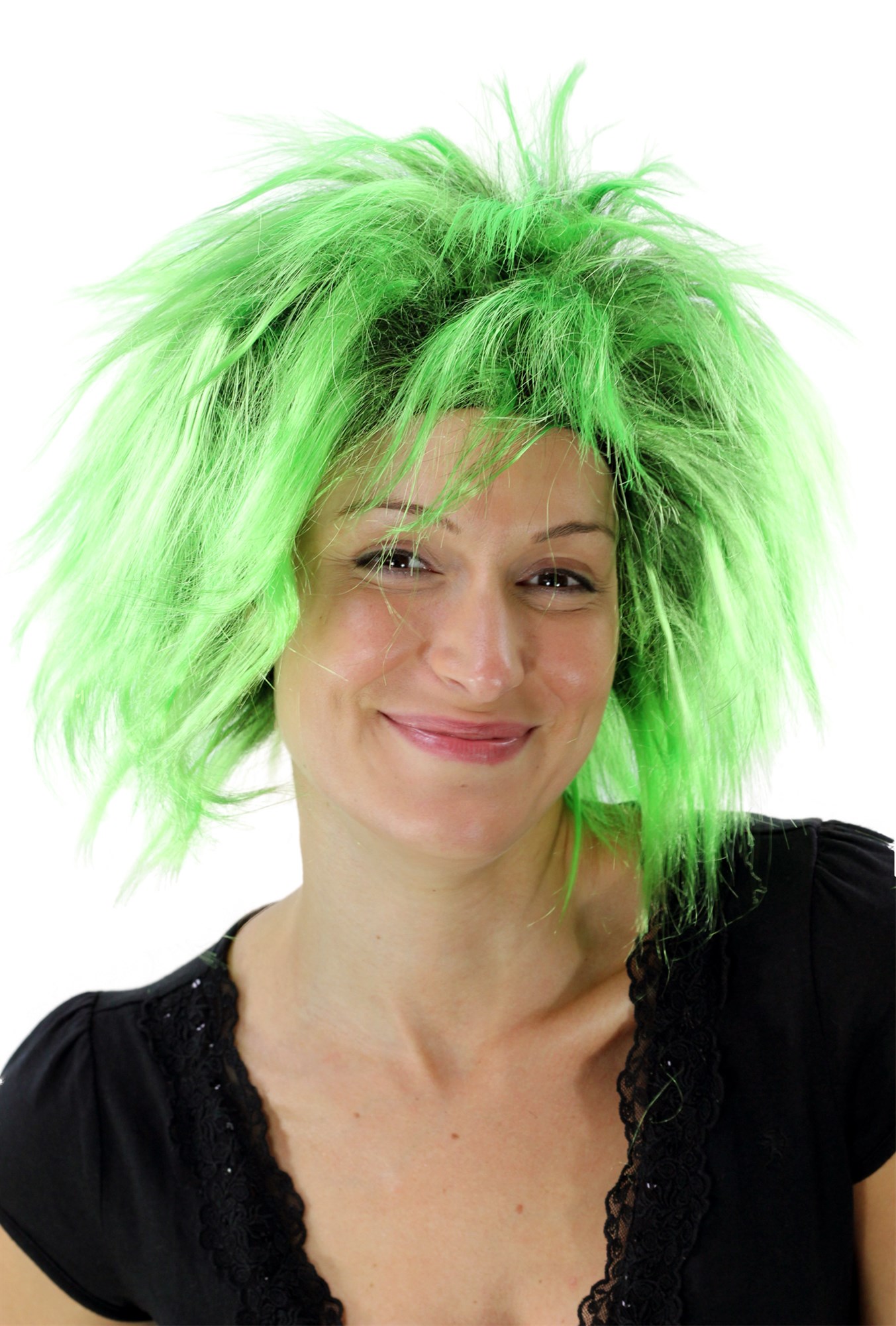 Party Wig, Ladies, neon green, wavy, short