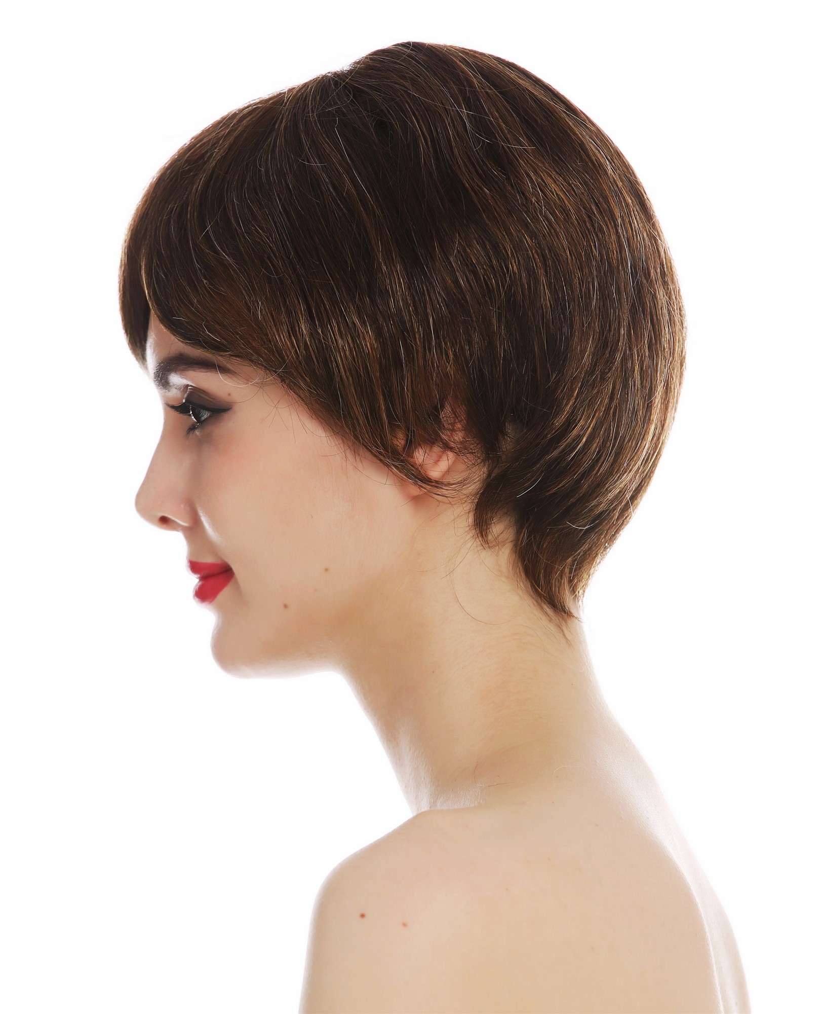 hochwertige Qualitätsperücken, Perücke Monofilament kurz Pagenkopf glatt Braun Blond gesträhnt STR-MT-830/27/6, Ansicht 4, WIG ME UP: Ihr Perücken Online Shop glatte Tressen-Perücke mit Teil-Mono Oberkopf Braun-Blond-Mix kurze Haare für Damen