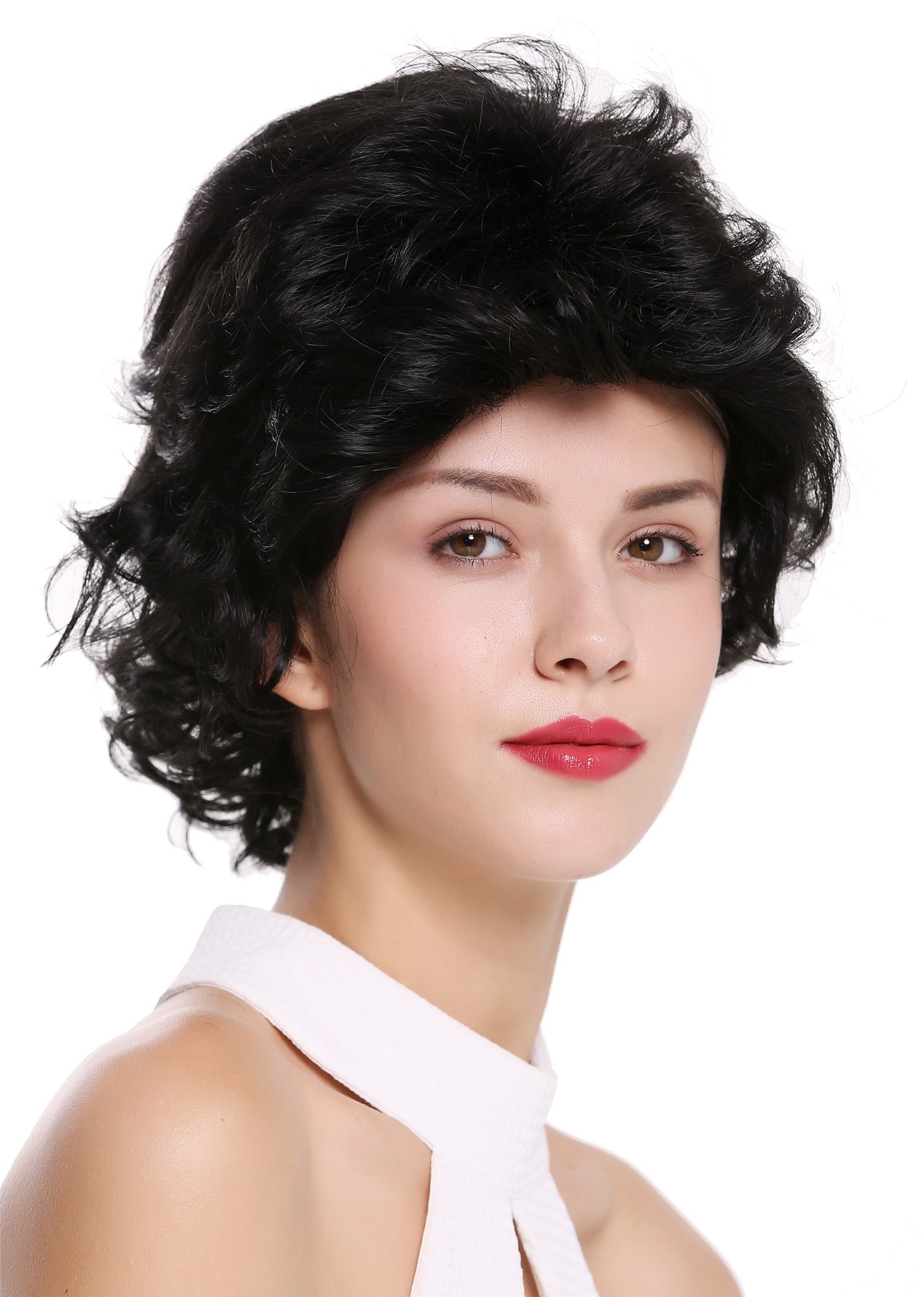 Lady women wig short wild teased voluminous quiff backcombed 80s black M-270, front view, WIG ME UP: Your Perücken Online Shop Quality Wigs, Ladies, Black, wavy, short