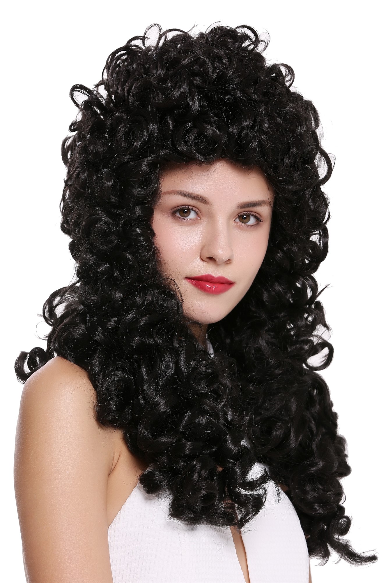 hochwertige Qualitätsperücken, Perücke Lang Locken Barock Renaissance Edelmann Schwarz B17-2P-B-2, Ansicht 2, WIG ME UP: Ihr Perücken Online Shop lockige Tressen-Perücke mit Gummizug Schwarzbraun lange Haare für Herren