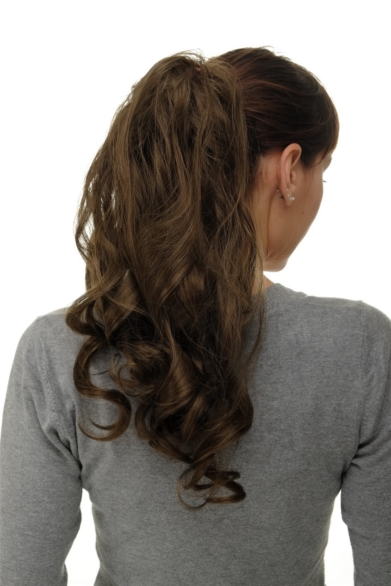 hochwertiges Haarteil Butterfly-Clip + Steckkämme + Gummizug lockig Goldbraun WK08-10, Ansicht 4, WIG ME UP: Ihr Perücken Online Shop lockiges Zopf-Haarteil Mittel-Goldbraun 60 cm lang