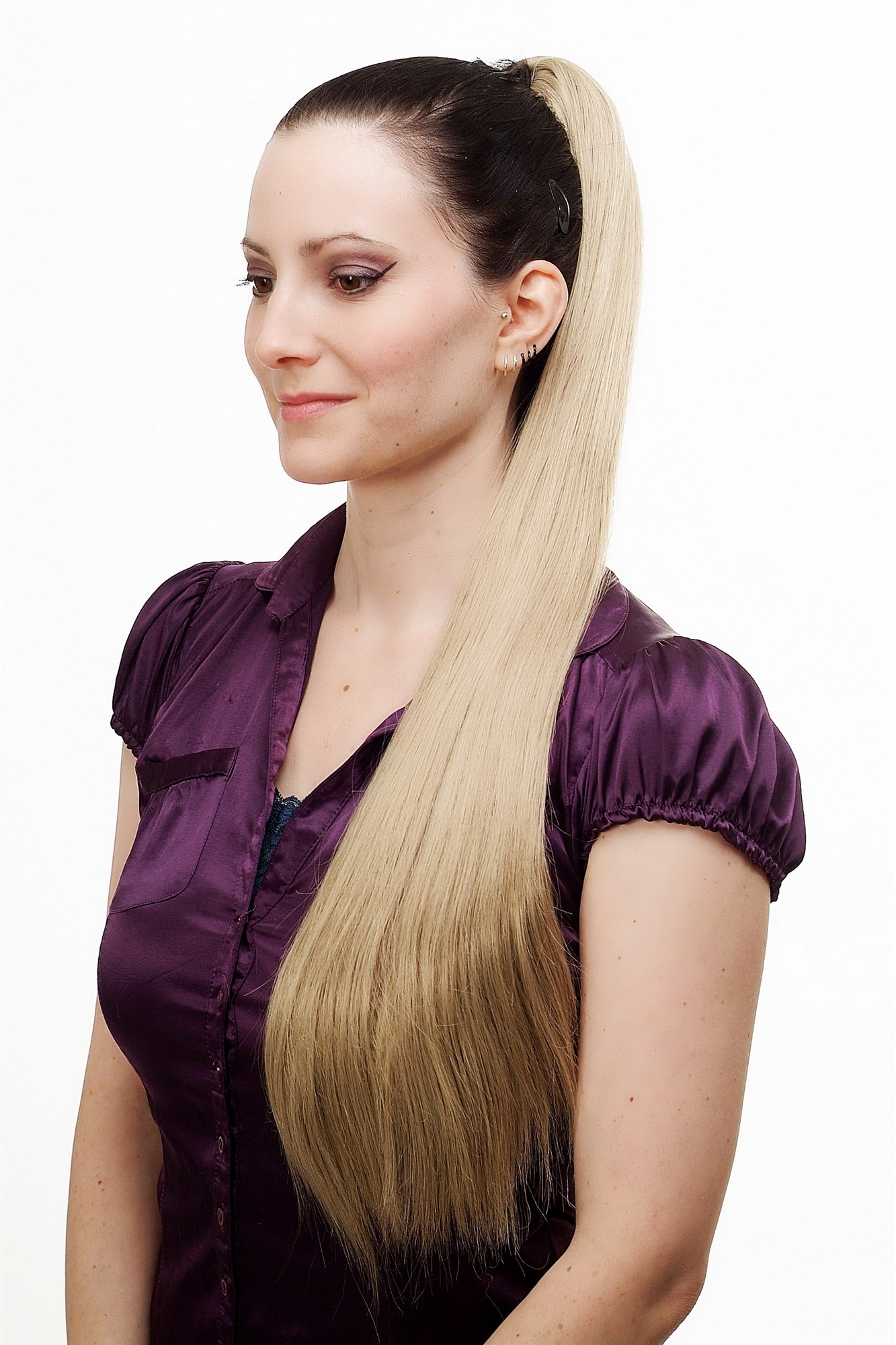 hochwertiges Haarteil Zopf mit Butterfly-Clip sehr lang glatt Blond-Mix T113-613L/18, Ansicht 3, WIG ME UP: Ihr Perücken Online Shop glattes Zopf-Haarteil Blond-Mix 70 cm lang