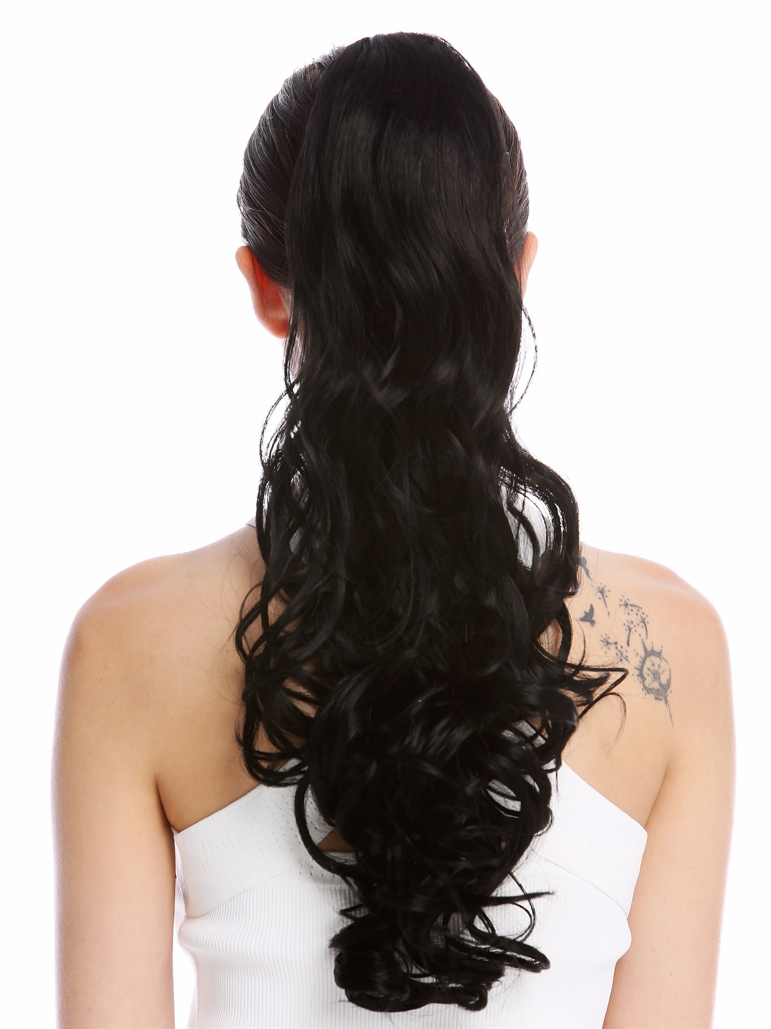 hochwertiger Zopf Pferdeschwanz lang Locken Wetlook Schwarz DM44-V-1, Ansicht 2, WIG ME UP: Ihr Perücken Online Shop lockiges Zopf-Haarteil Schwarz 55 cm lang