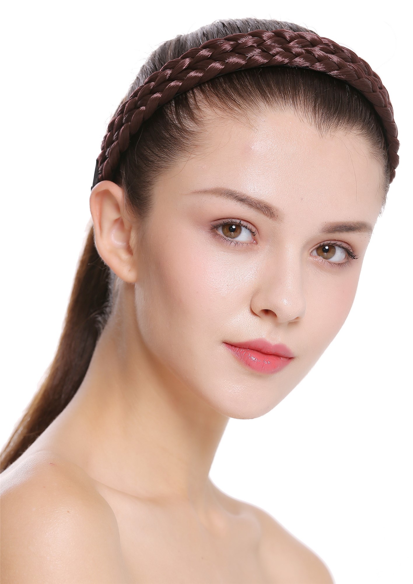 Breiter Haarreif geflochten 2,5 cm breit Mittelbraun CXT-002-008, Vorderansicht, WIG ME UP: Ihr Perücken Online Shop Haarreifen geflochten Mittelbraun 2,5 cm