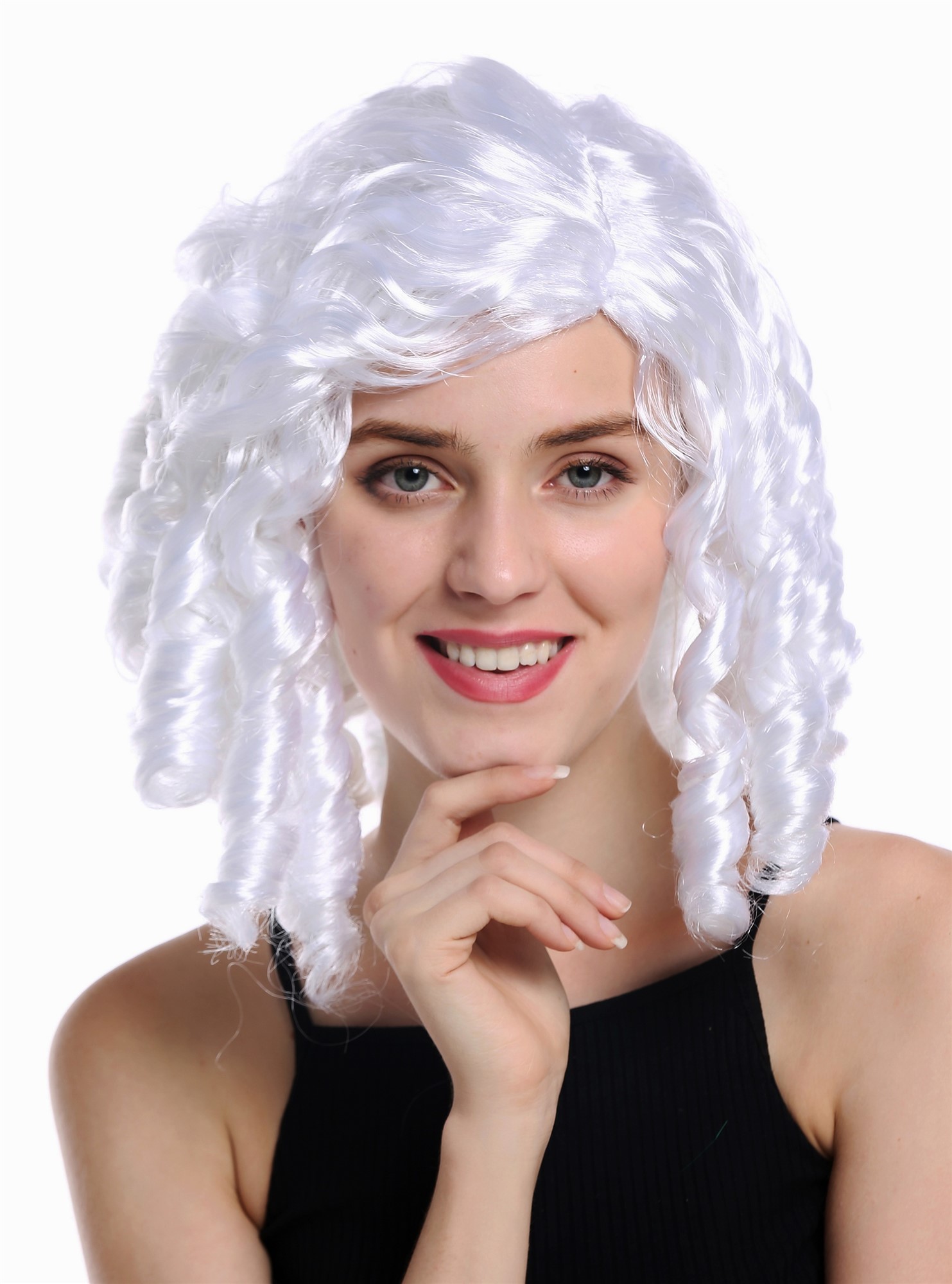 Women's party wig baroque Gothic Lolita cosplay corkscrew curls white 91308, front view, WIG ME UP: Your Perücken Online Shop Party Wig, Ladies, White, curled, shoulder-length