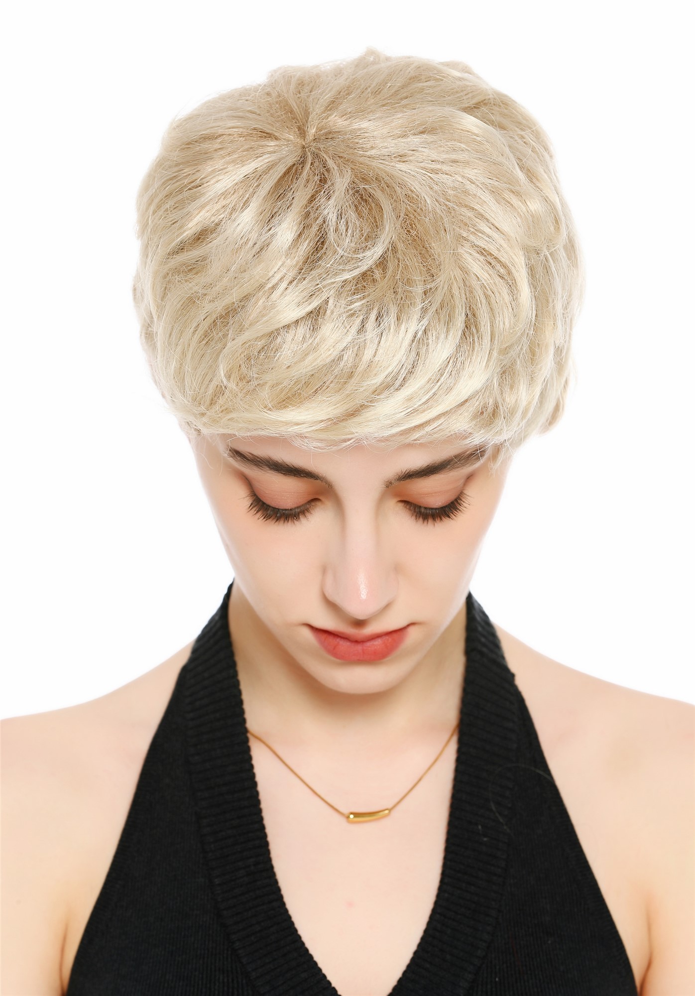 Perücke Damen Herren burschikos androgyn unsisex kurz wild gewellt Hellblond Mix VK-72-16T613